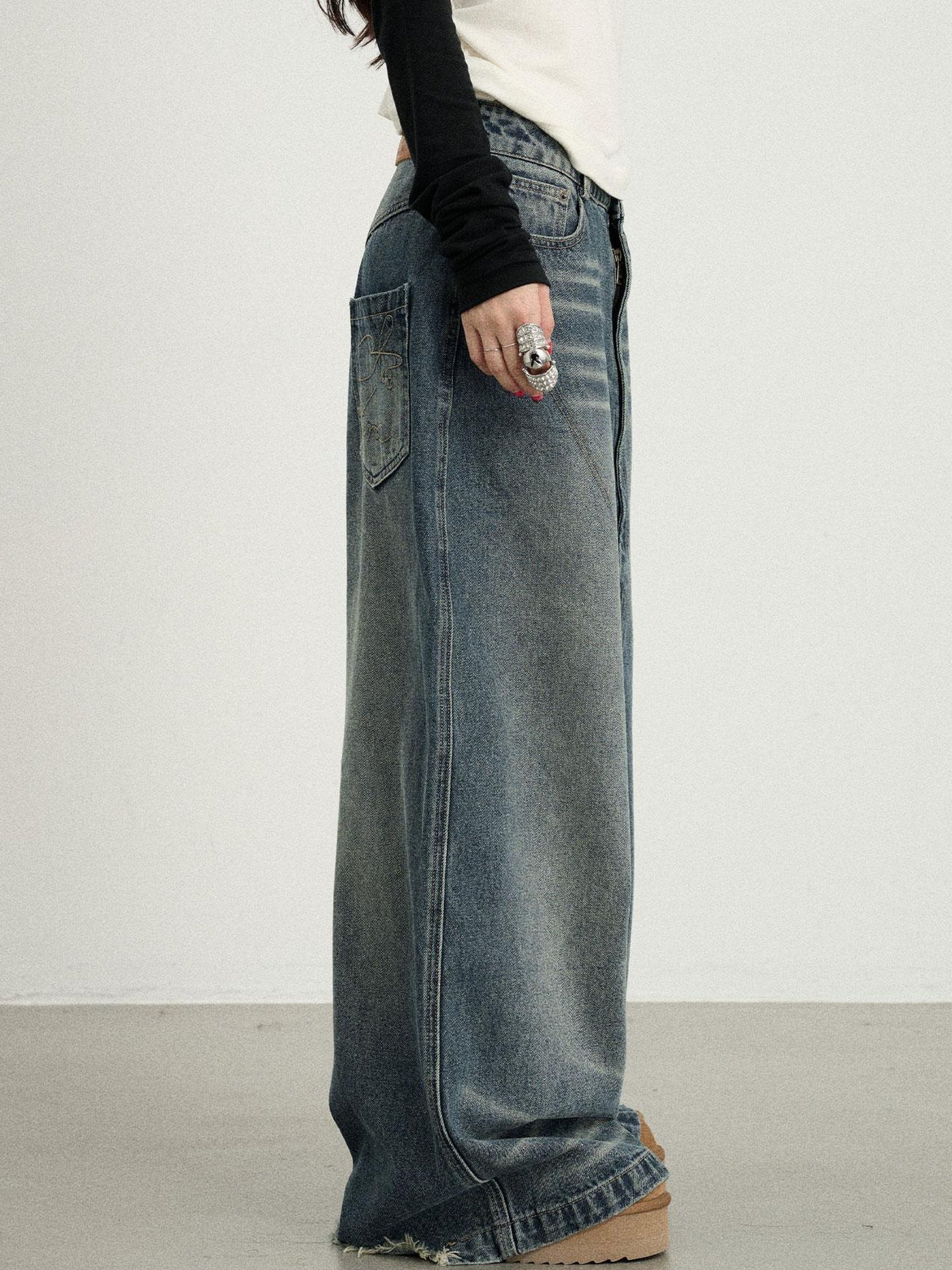 Achihara Drop Crotch Baggy Jeans Oversized Wide Leg Trousers