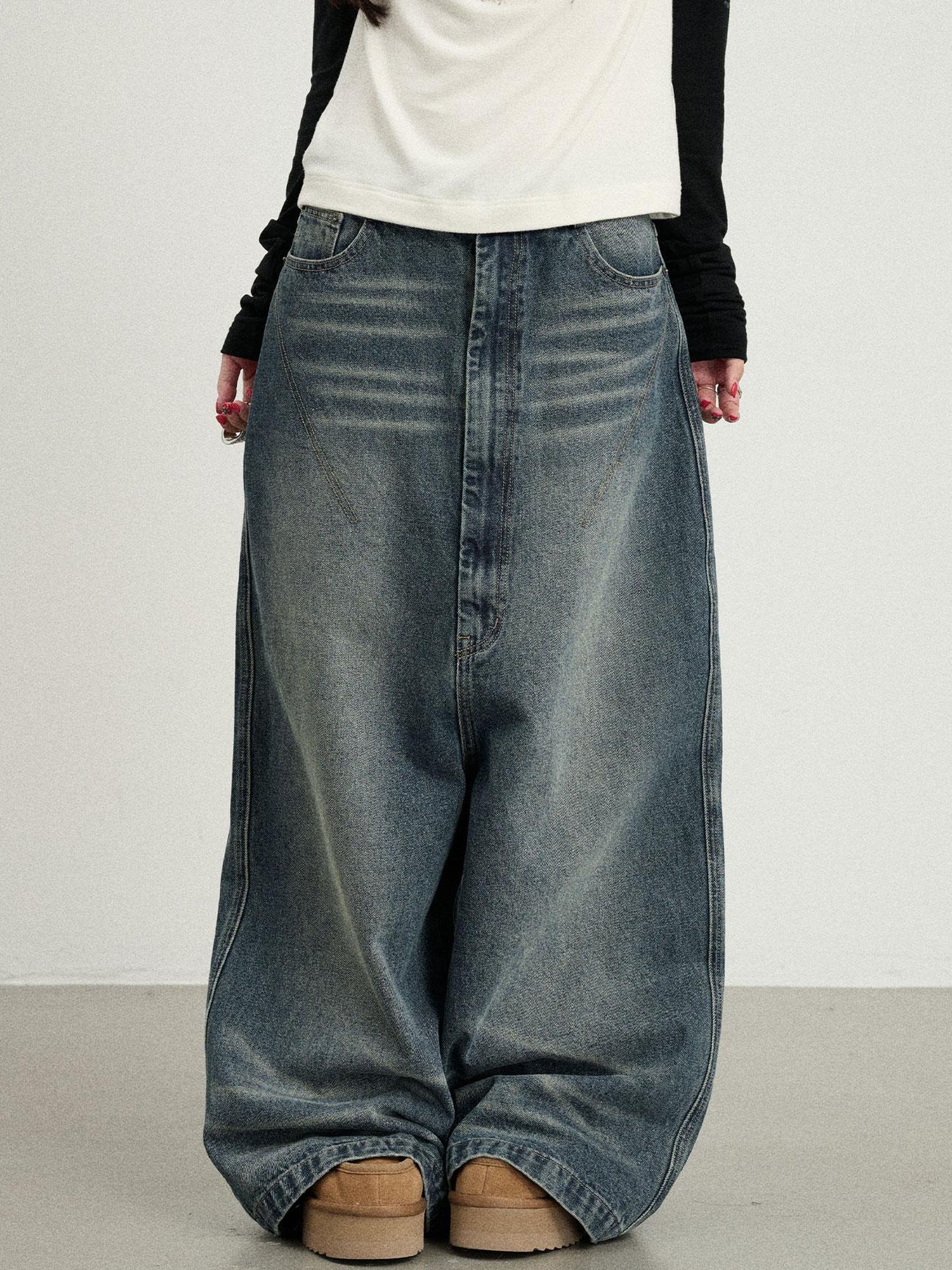 Achihara Drop Crotch Baggy Jeans Oversized Wide Leg Trousers