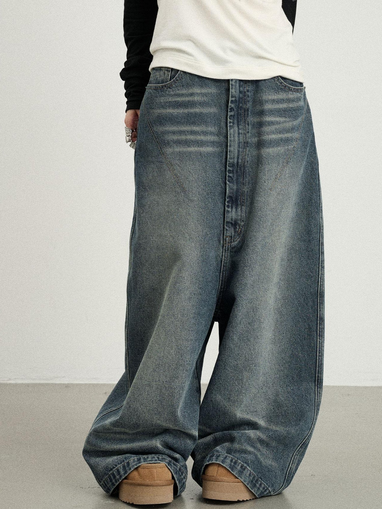 Achihara Drop Crotch Baggy Jeans Oversized Wide Leg Trousers