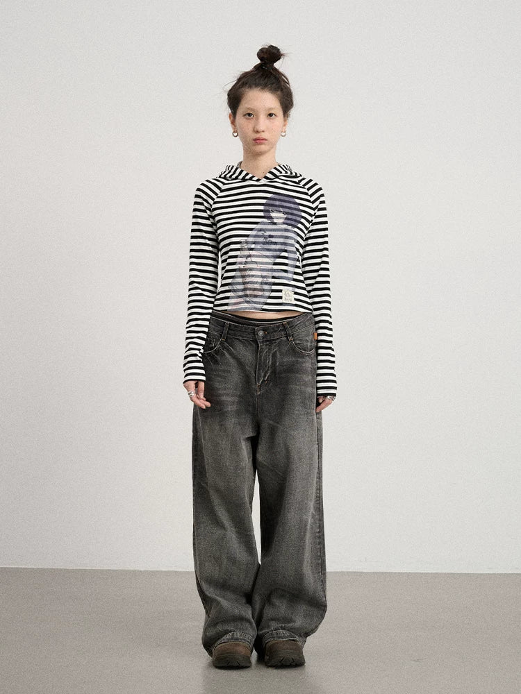 Achihara Drunk Minnie Striped Hoodie Tee-5