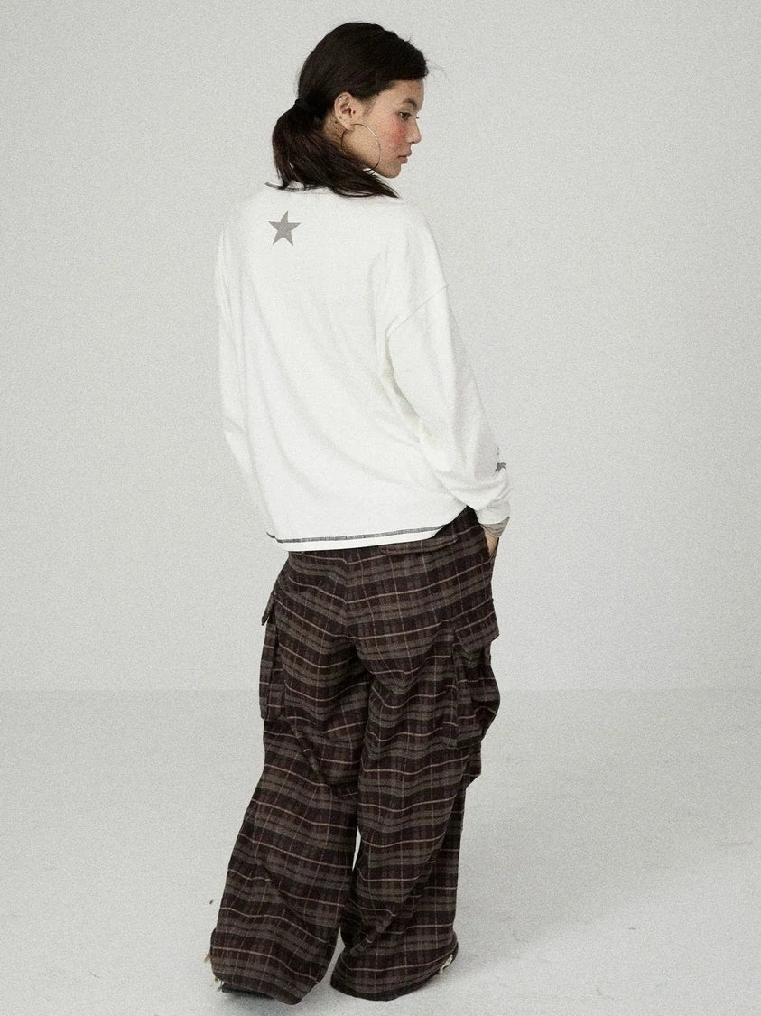 Achihara Edgy Punk Loose Fit Long Sleeve Women Crew Neck Graphic Viscose Cotton T-Shirt