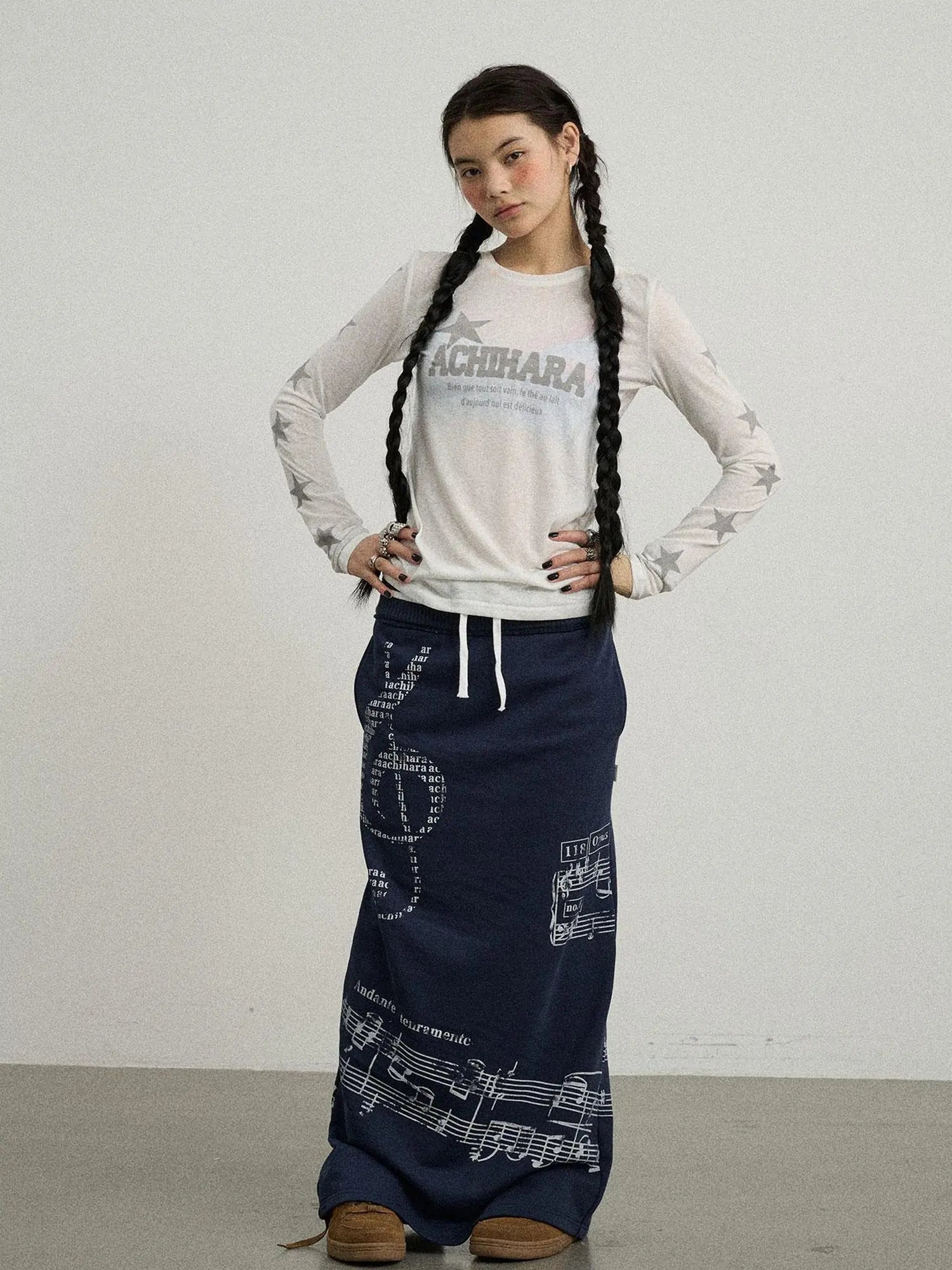 Emotional A-Line Skirt With Musical Print