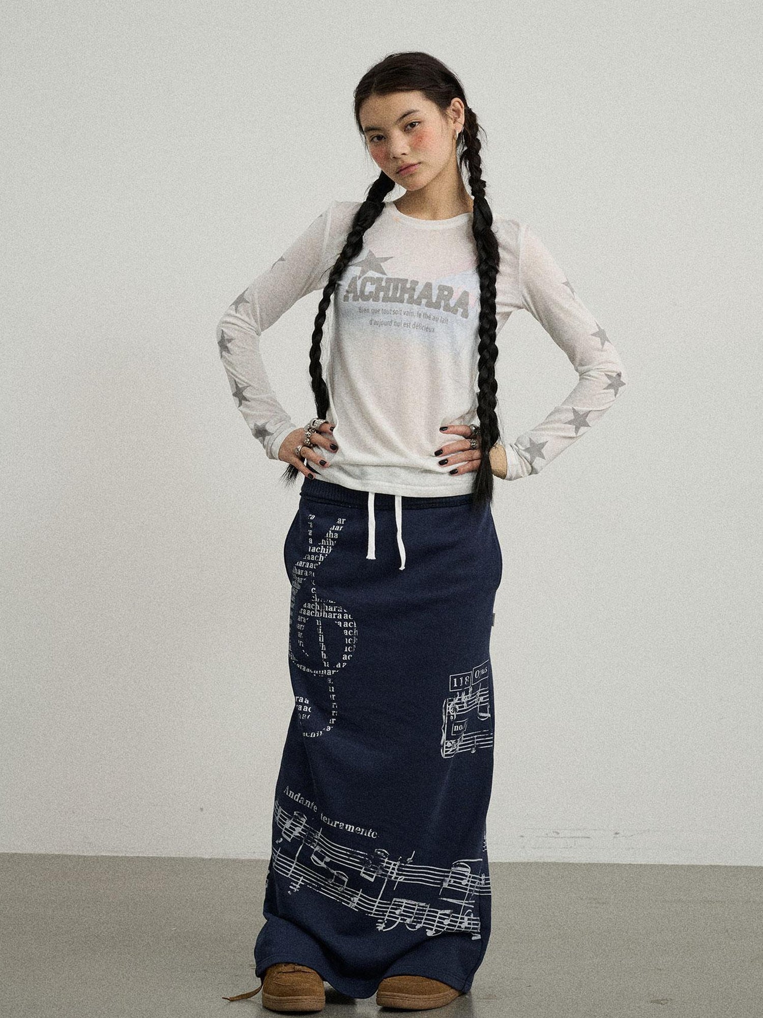 Achihara Emotional A-Line Skirt With Musical Print