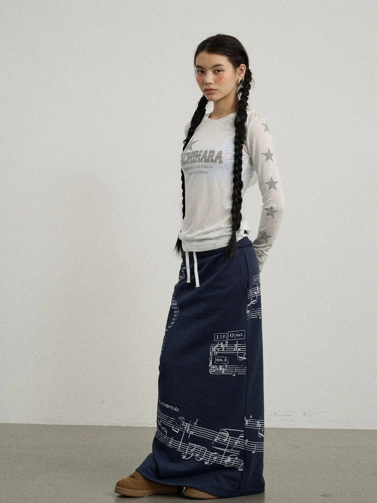 Emotional A-Line Skirt With Musical Print