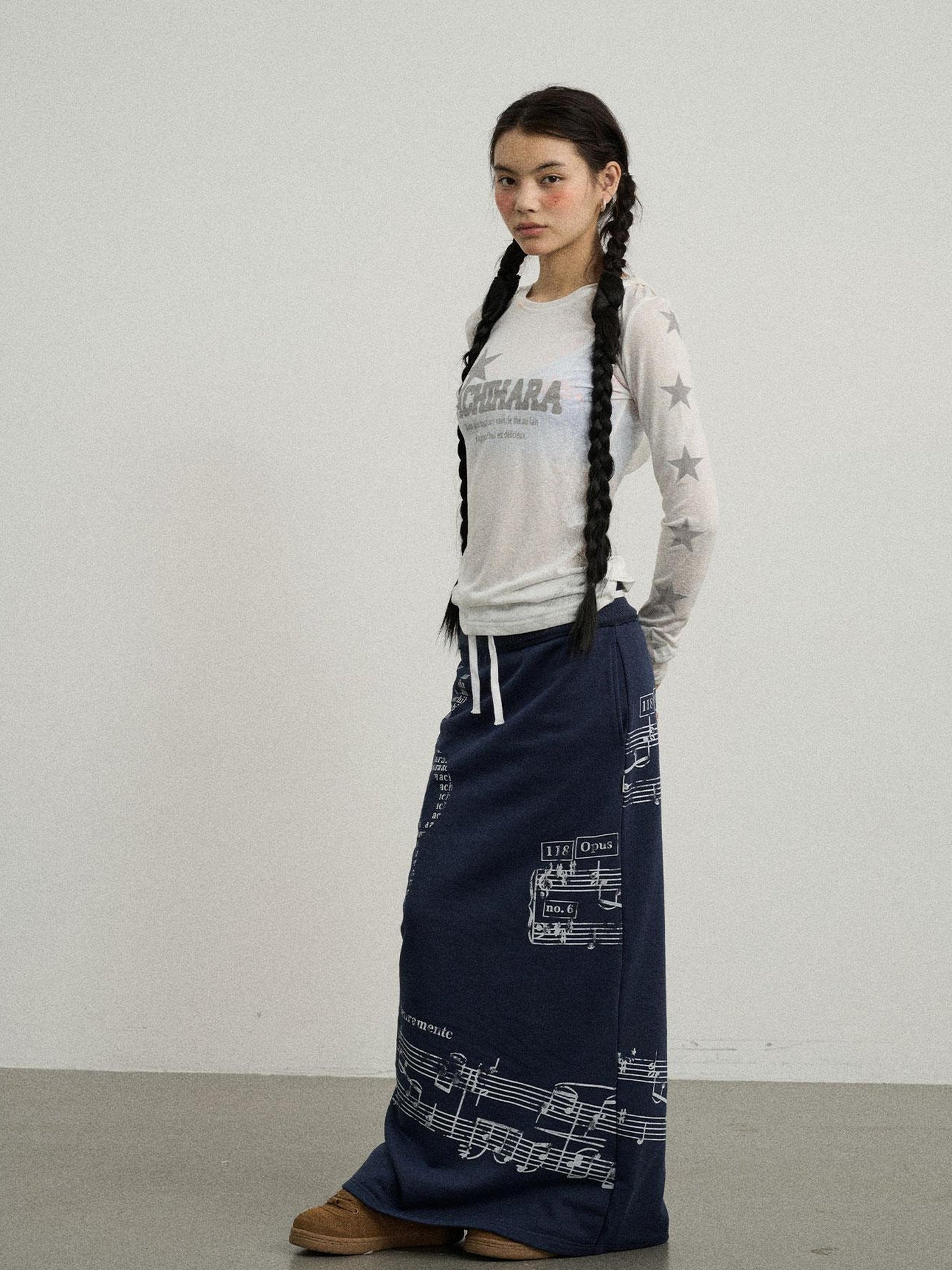 Achihara Emotional A-Line Skirt With Musical Print