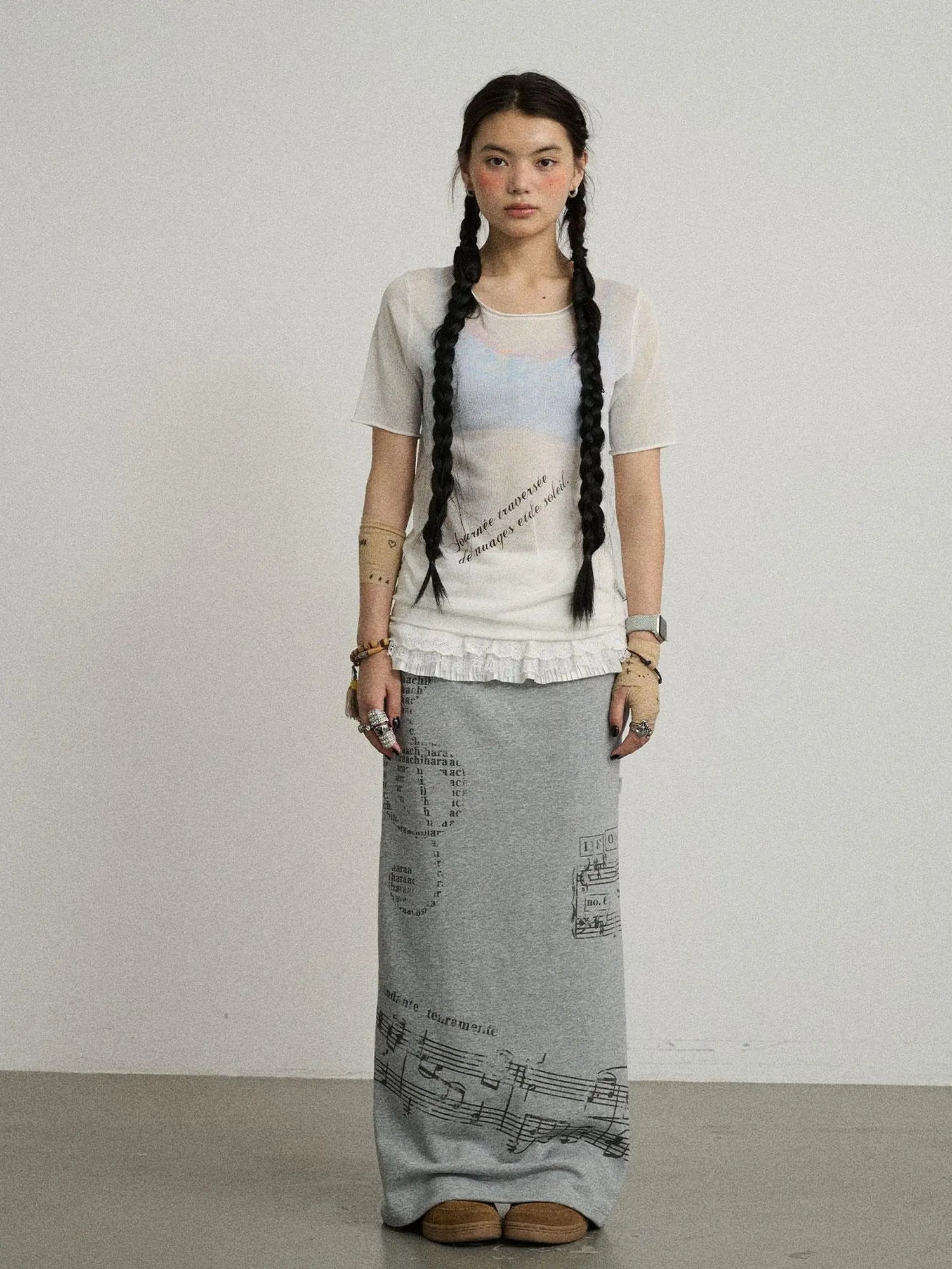Emotional A-Line Skirt With Musical Print