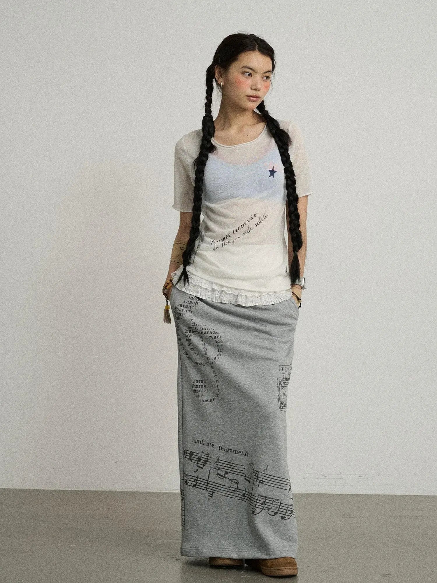 Emotional A-Line Skirt With Musical Print