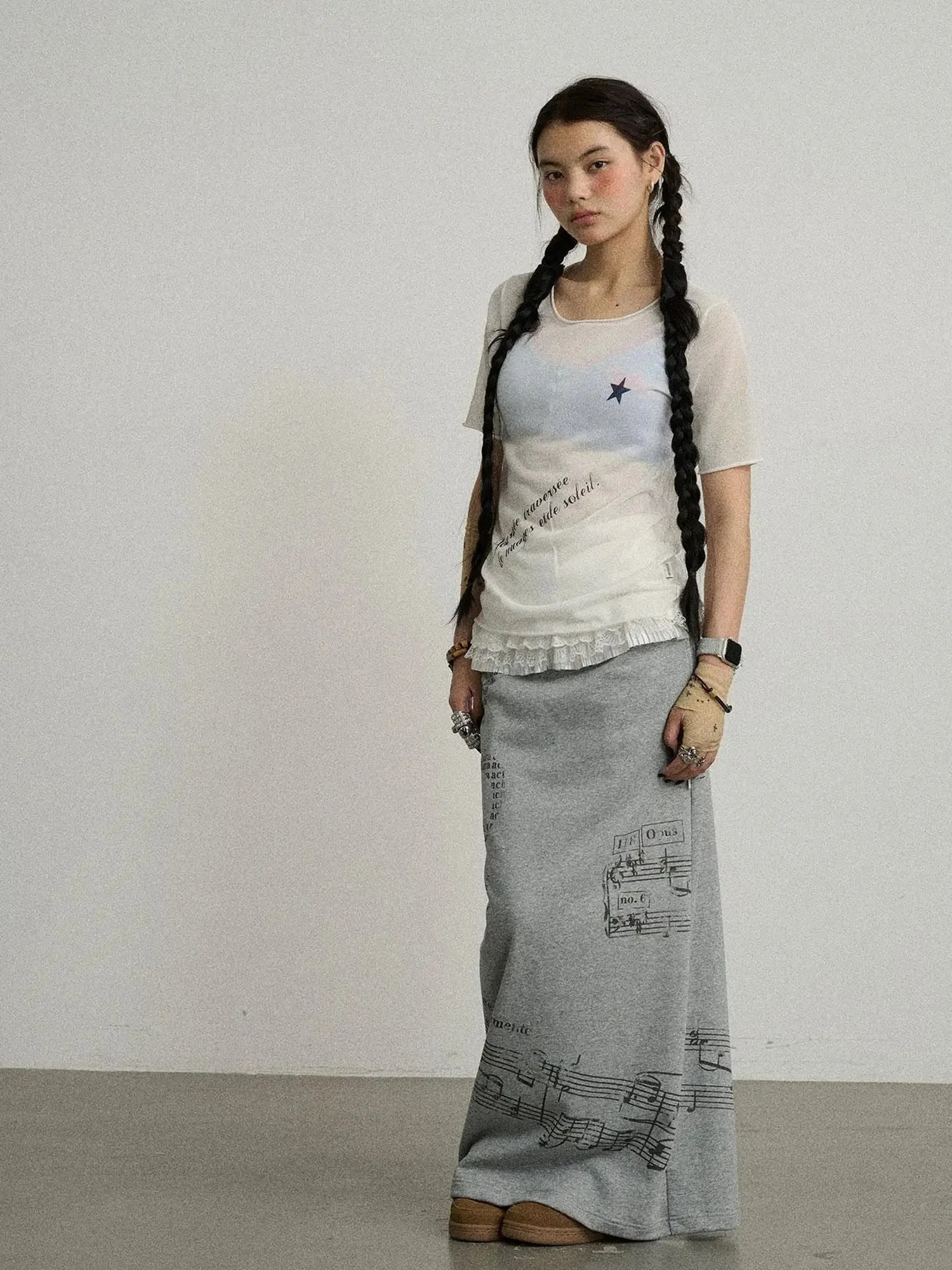 Emotional A-Line Skirt With Musical Print