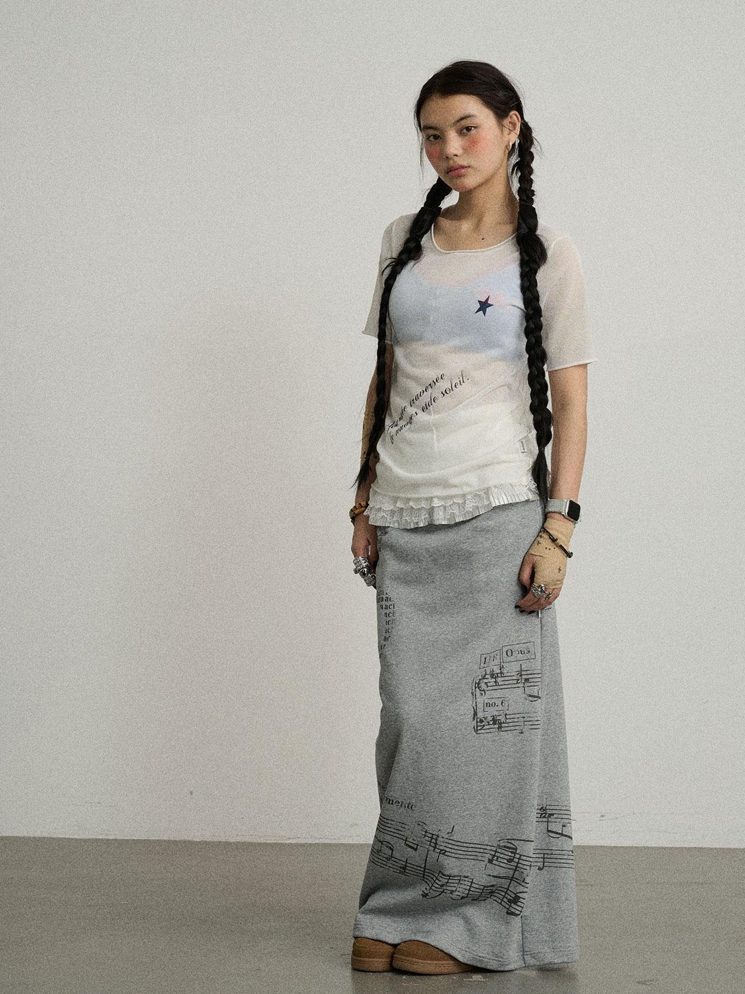 Achihara Emotional A-Line Skirt With Musical Print