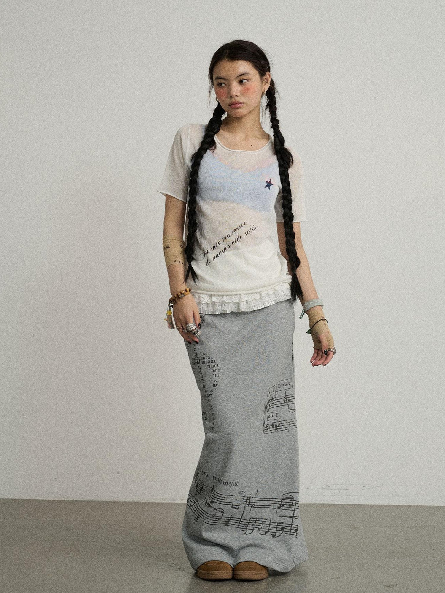 Achihara Emotional A-Line Skirt With Musical Print