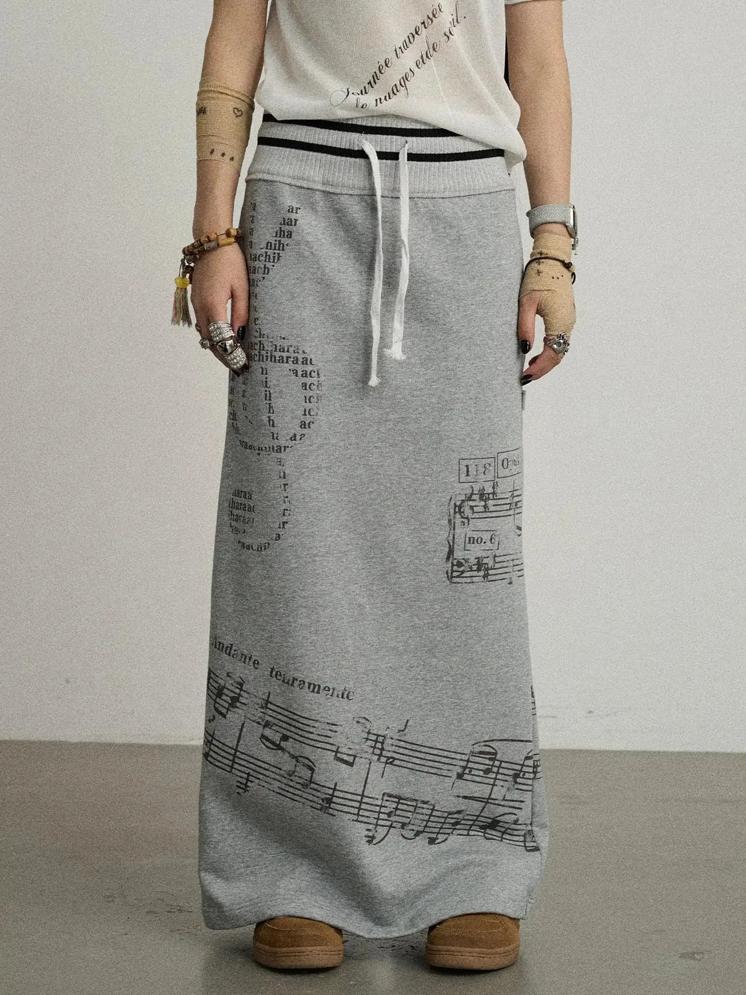 Emotional A-Line Skirt With Musical Print