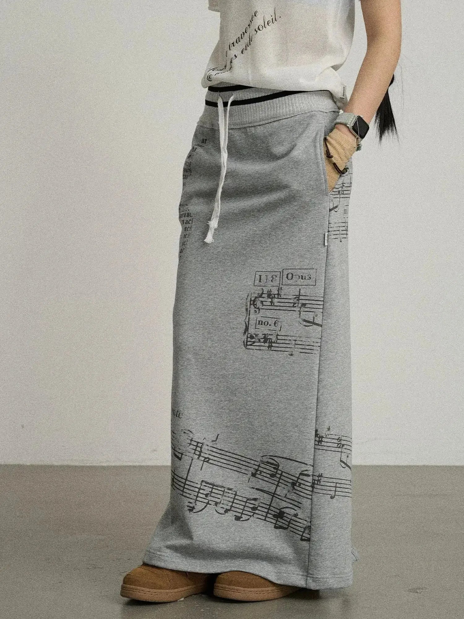 Emotional A-Line Skirt With Musical Print