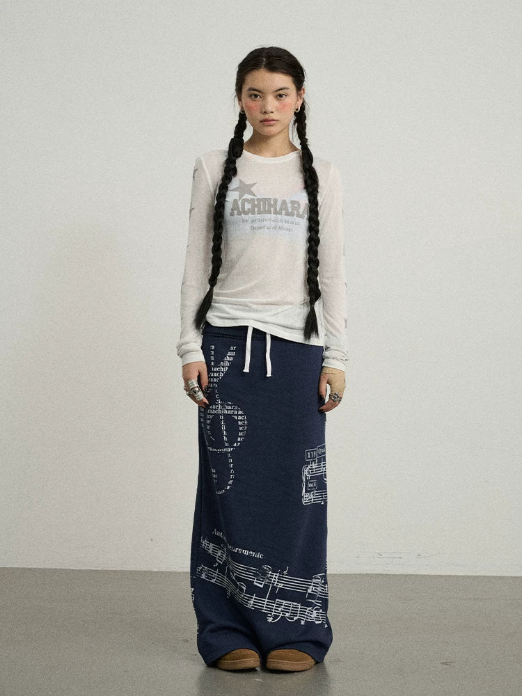 Achihara Emotional A-Line Skirt With Musical Print-4