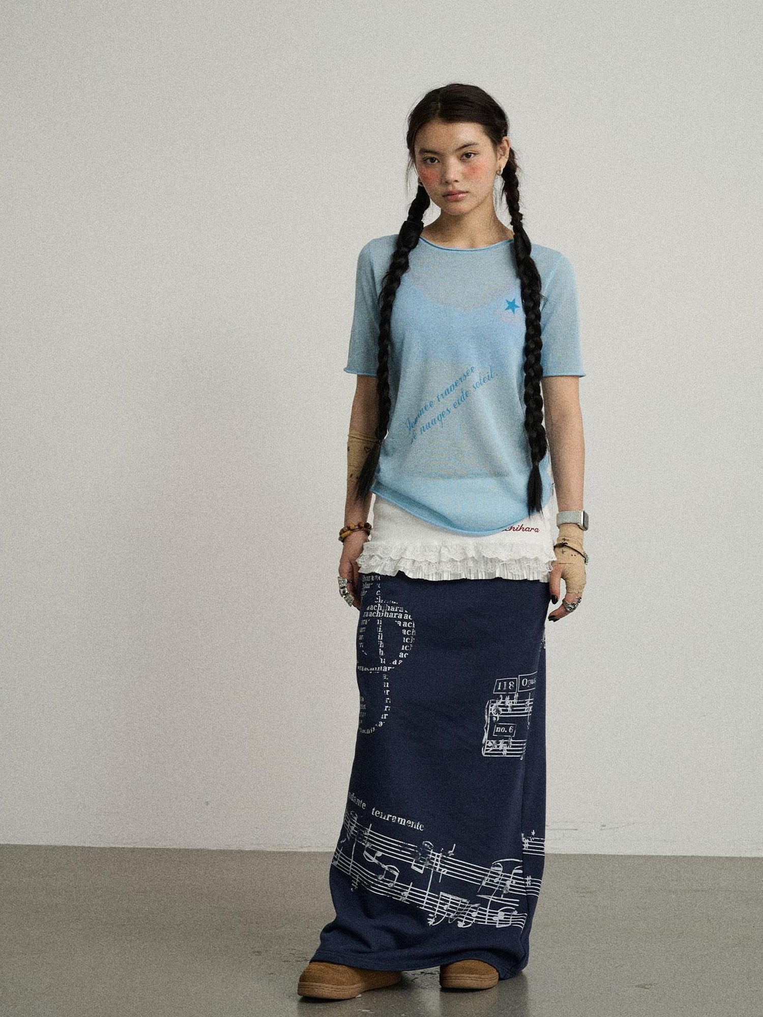 Achihara Emotional A-Line Skirt With Musical Print