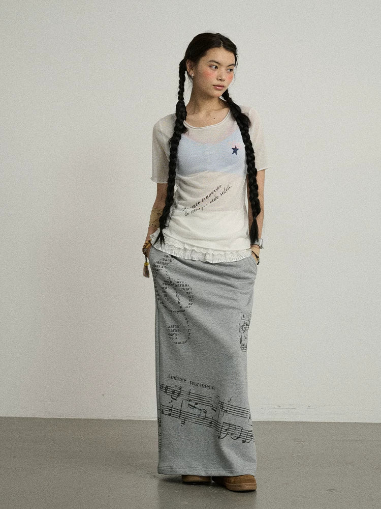 Achihara Emotional A-Line Skirt With Musical Print-5