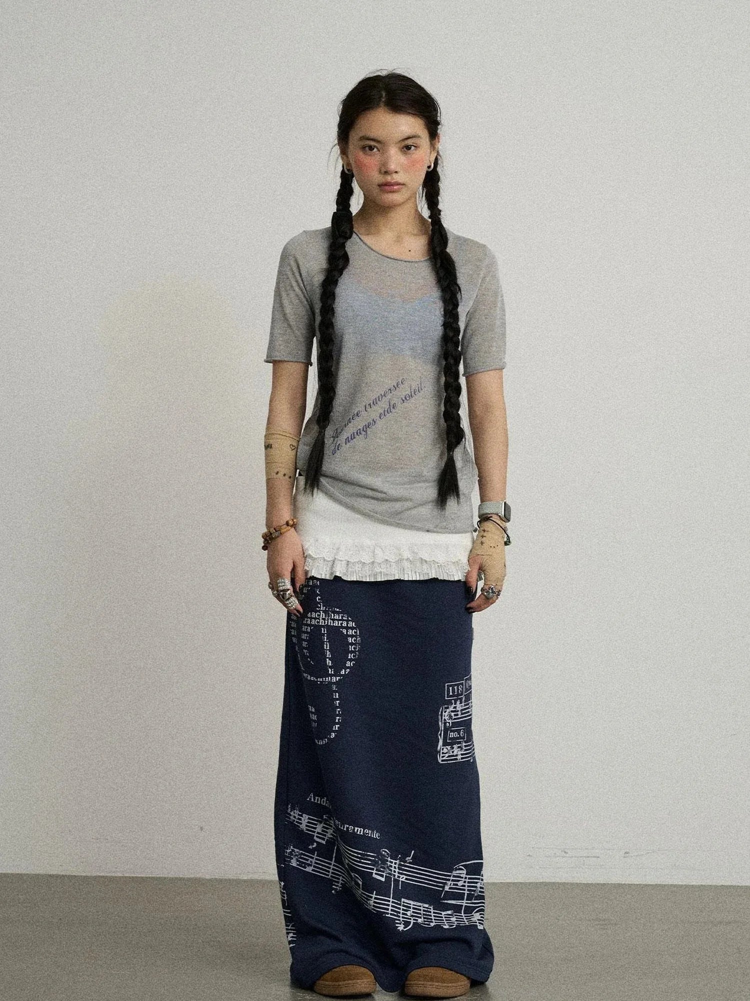 Emotional A-Line Skirt With Musical Print