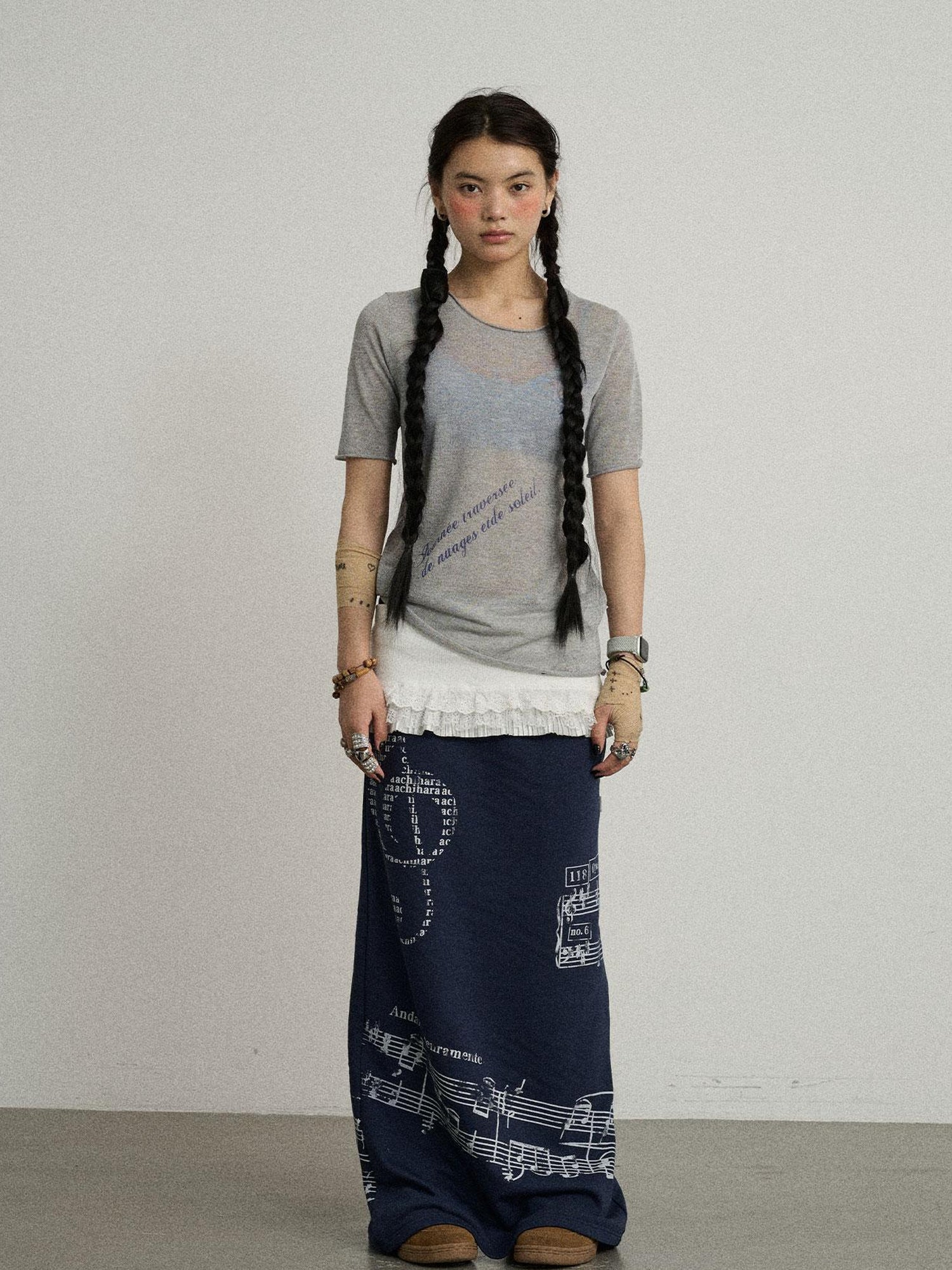 Achihara Emotional A-Line Skirt With Musical Print