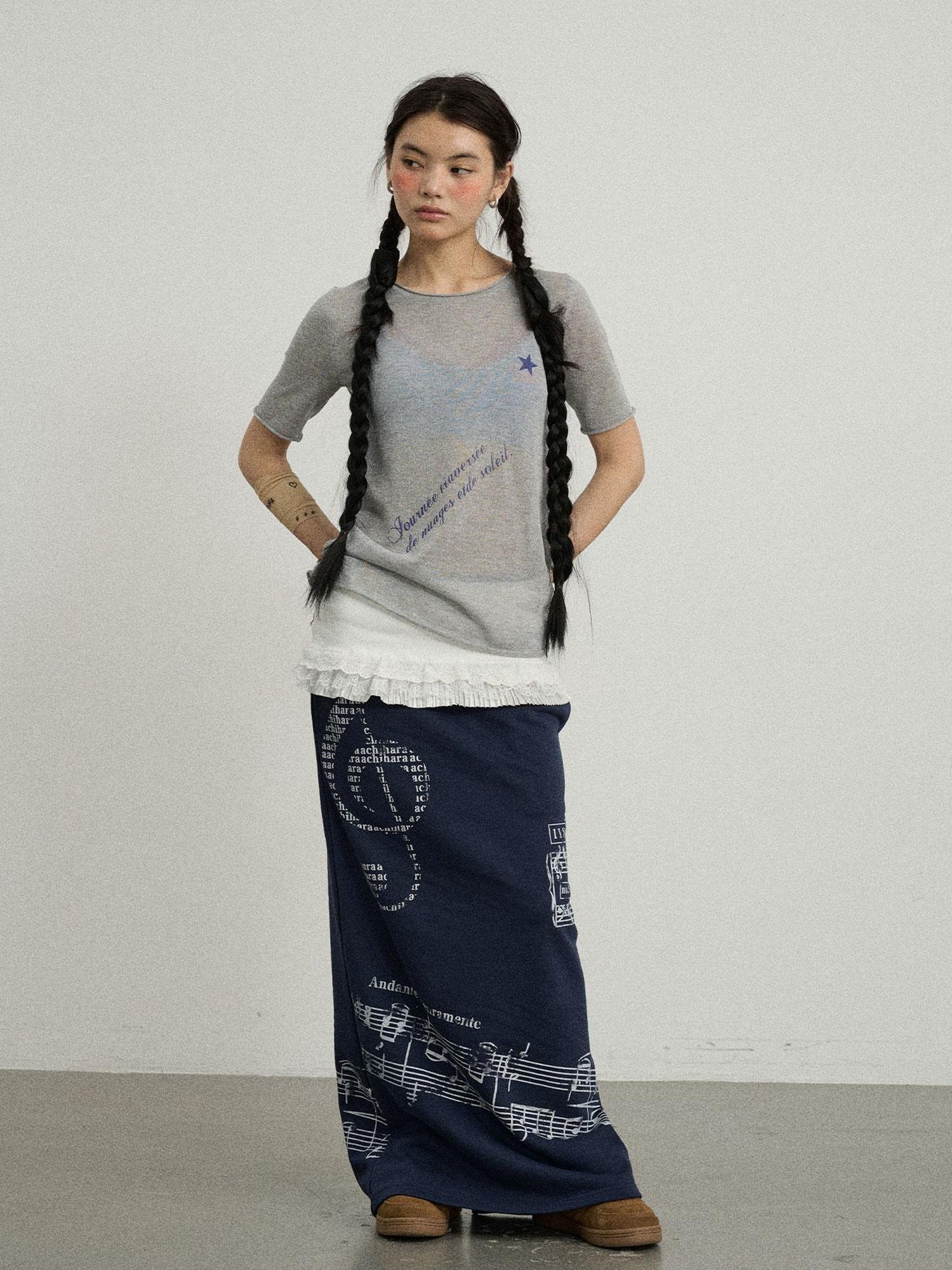 Achihara Emotional A-Line Skirt With Musical Print