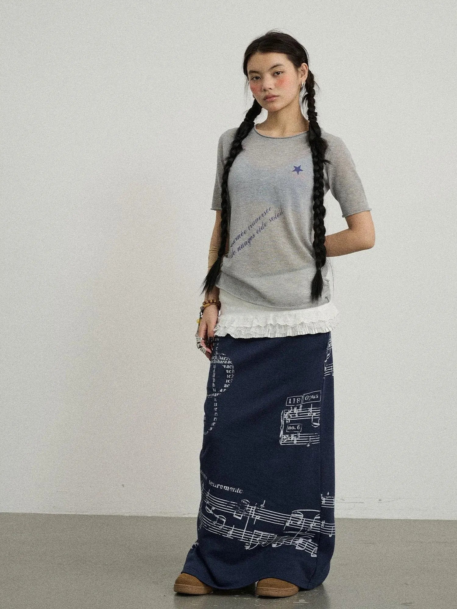 Emotional A-Line Skirt With Musical Print