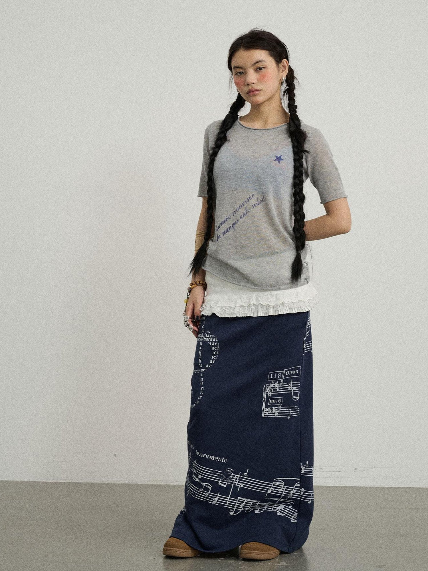 Achihara Emotional A-Line Skirt With Musical Print