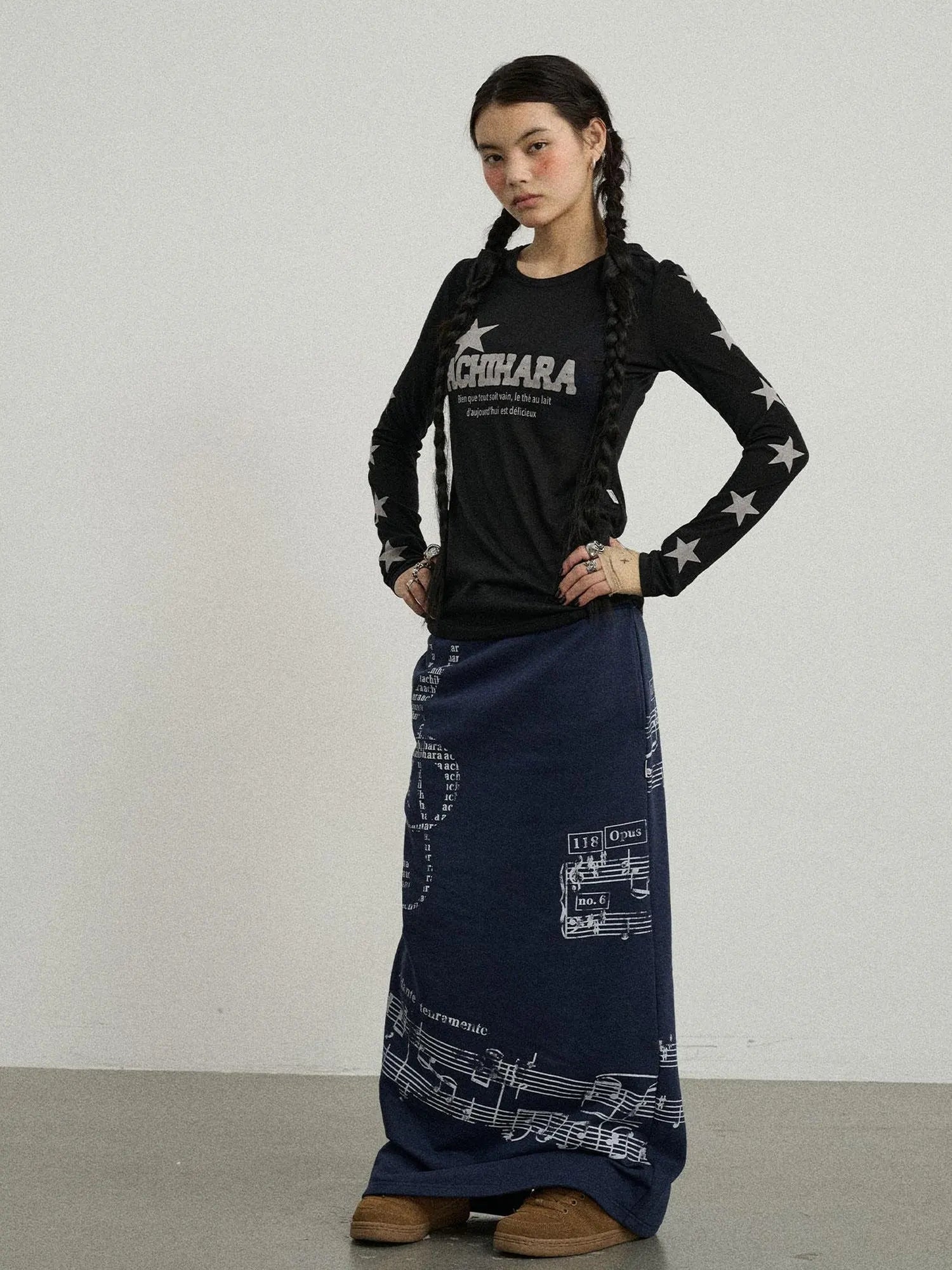 Emotional A-Line Skirt With Musical Print