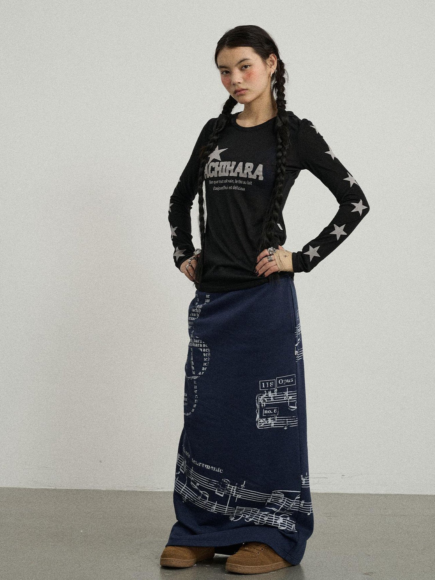 Achihara Emotional A-Line Skirt With Musical Print