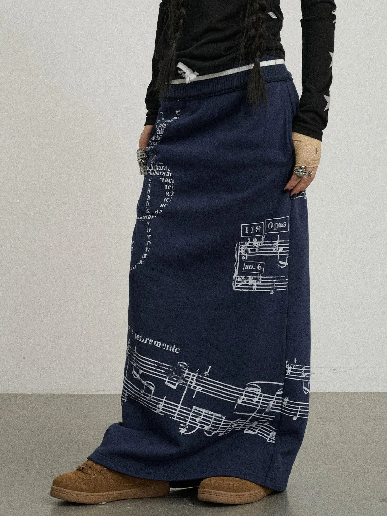 Emotional A-Line Skirt With Musical Print
