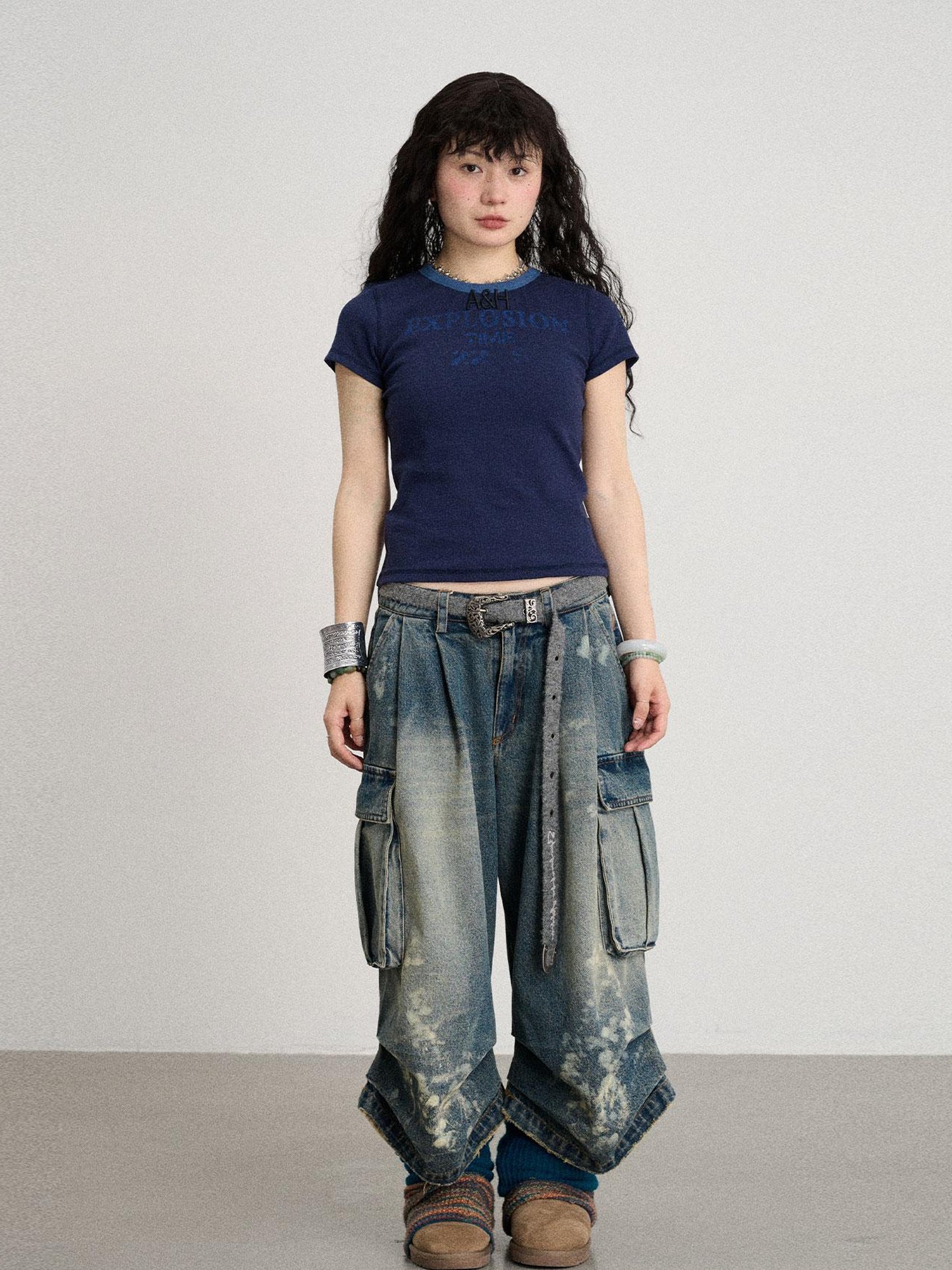 Achihara Explosion Color Block Ribbed Lettering Tee
