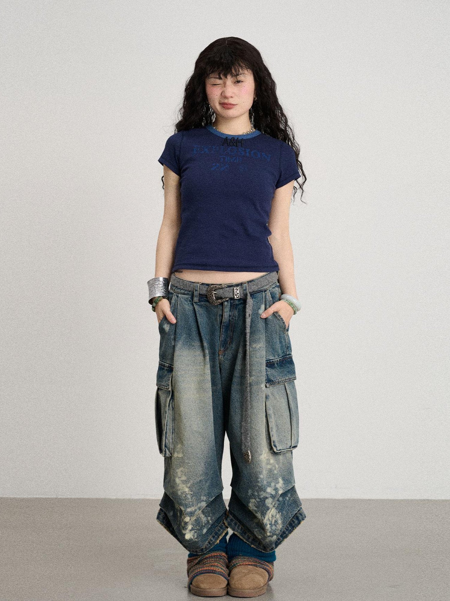 Achihara Explosion Color Block Ribbed Lettering Tee