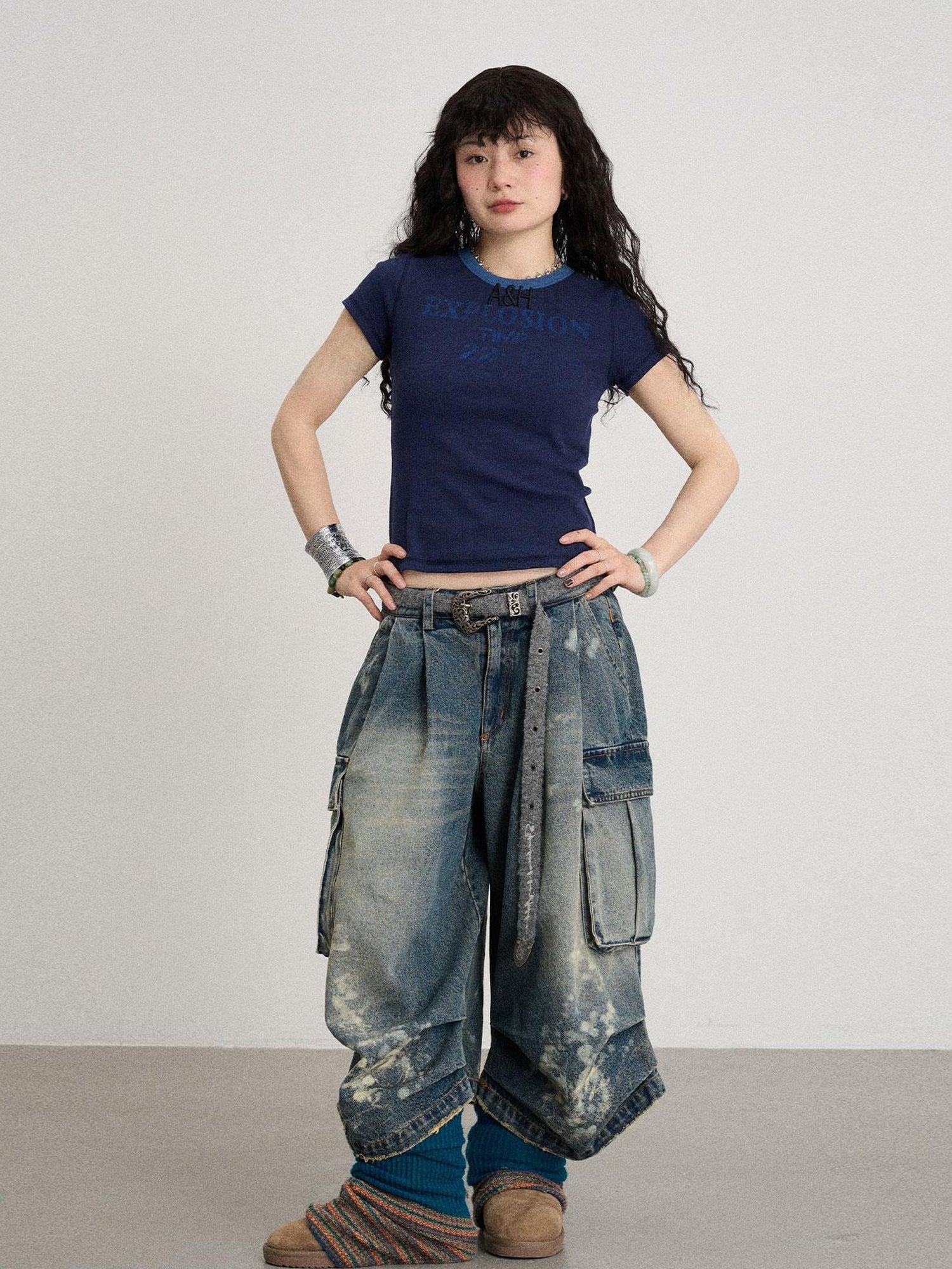 Achihara Explosion Color Block Ribbed Lettering Tee