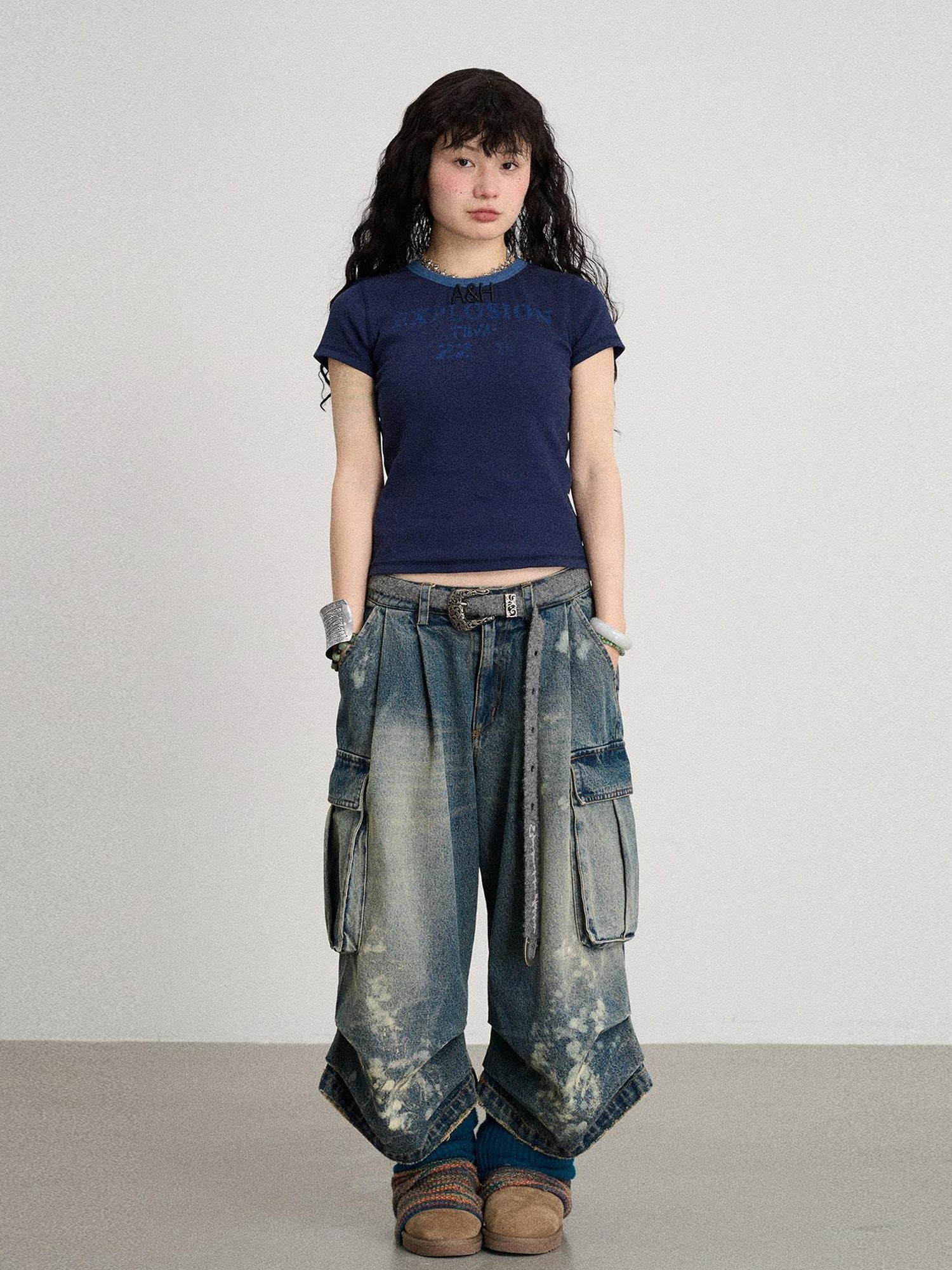 Achihara Explosion Color Block Ribbed Lettering Tee