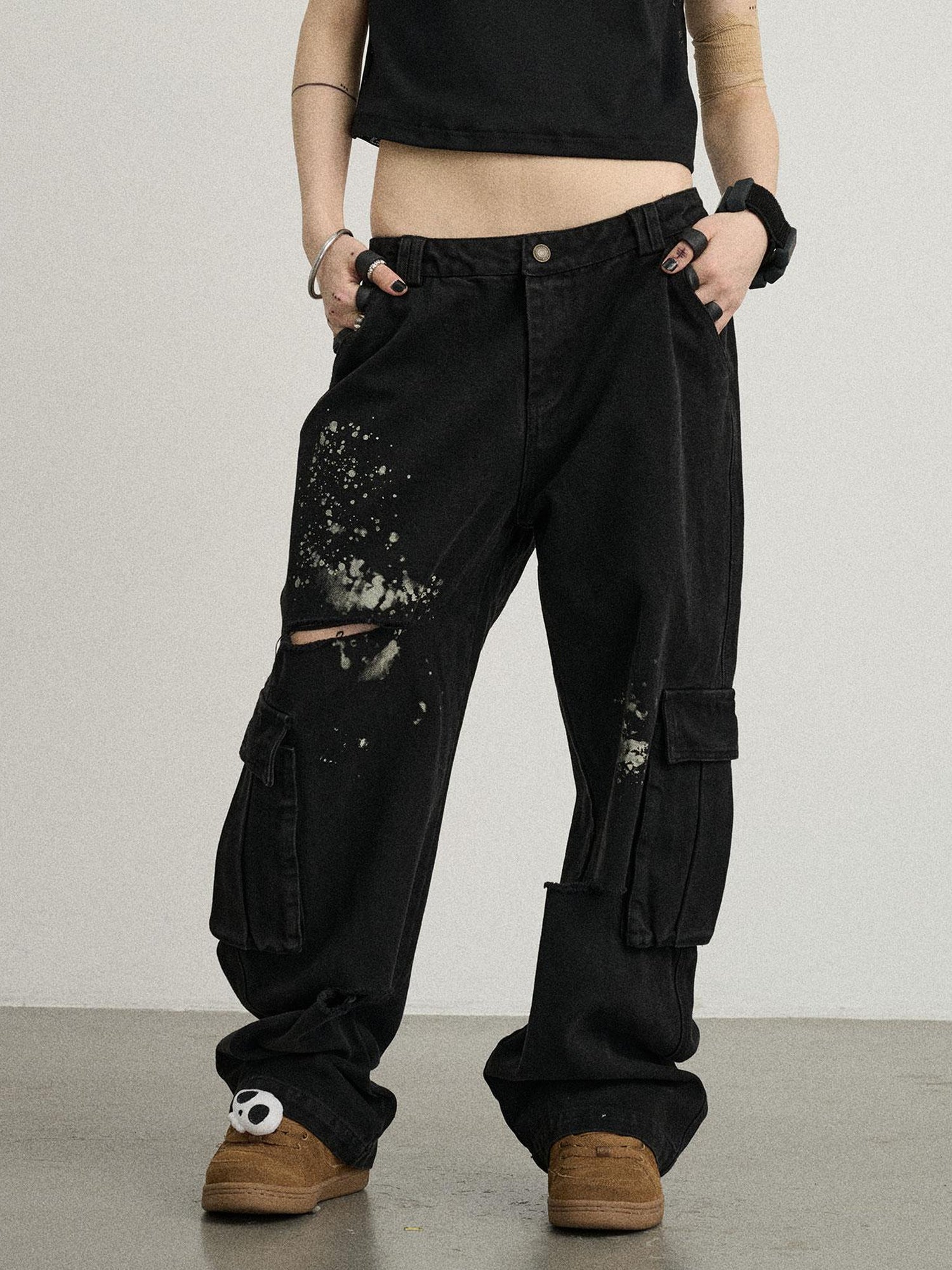 Achihara Faded Ink Canvas Cargo Pants