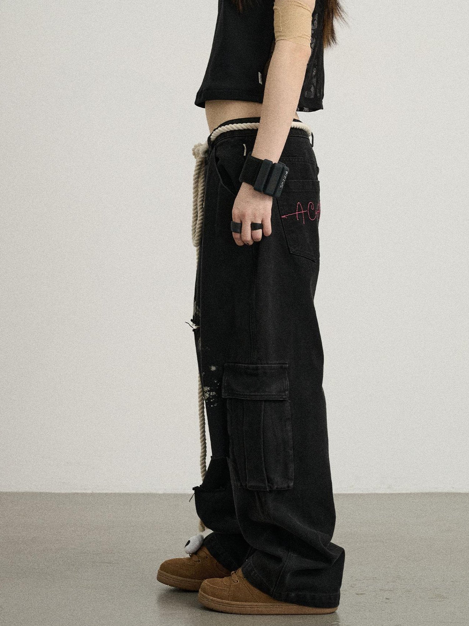 Achihara Faded Ink Canvas Cargo Pants