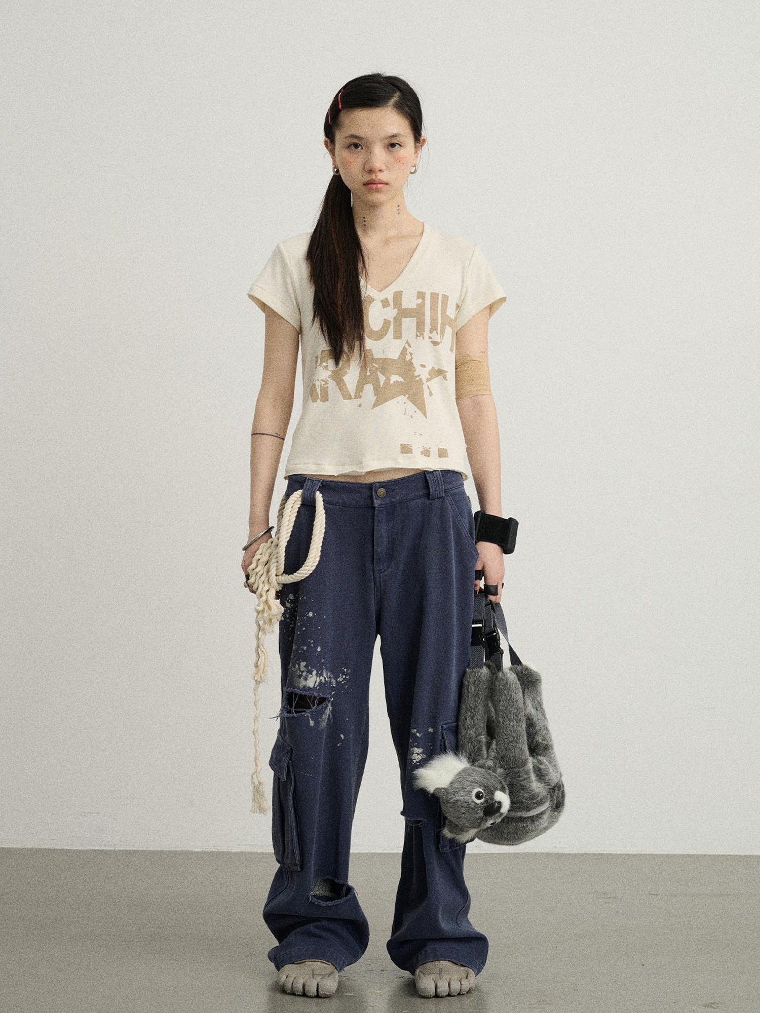 Achihara Faded Ink Canvas Cargo Pants