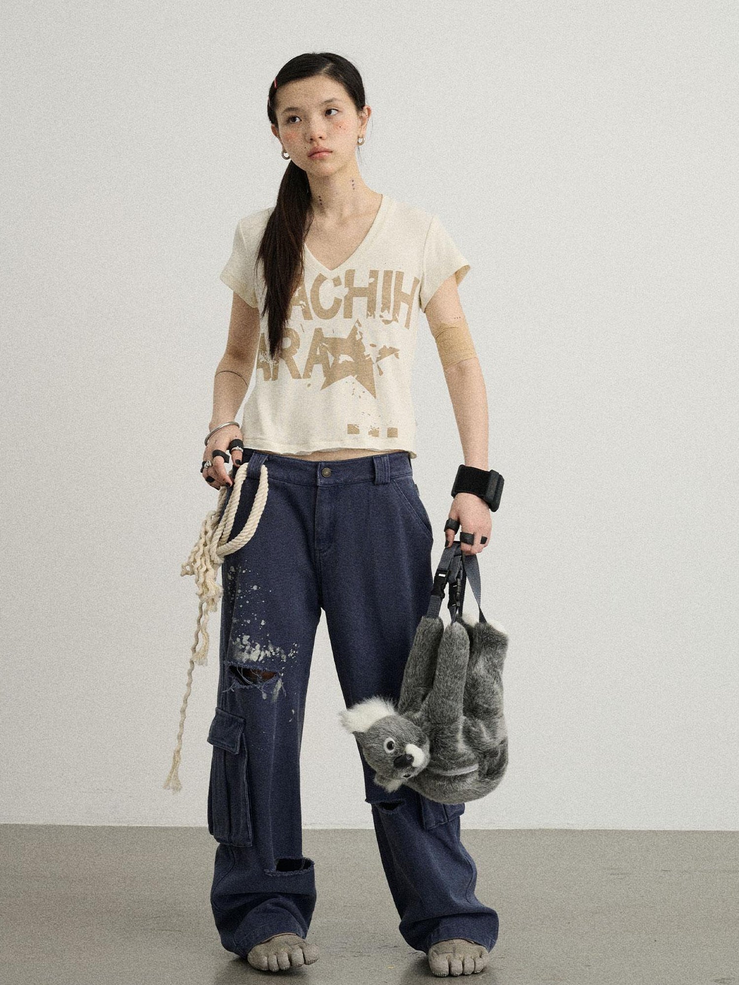 Achihara Faded Ink Canvas Cargo Pants