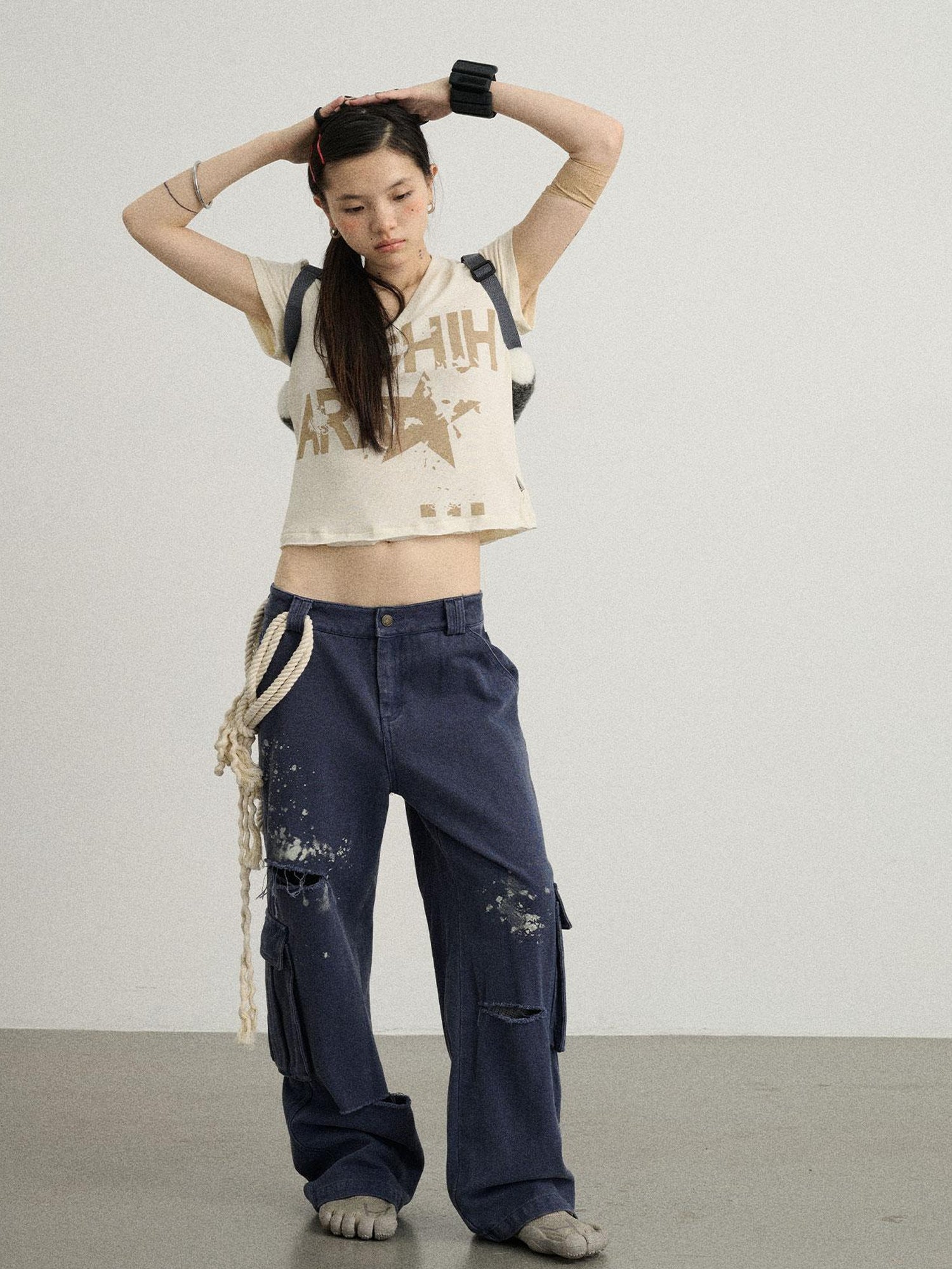 Achihara Faded Ink Canvas Cargo Pants