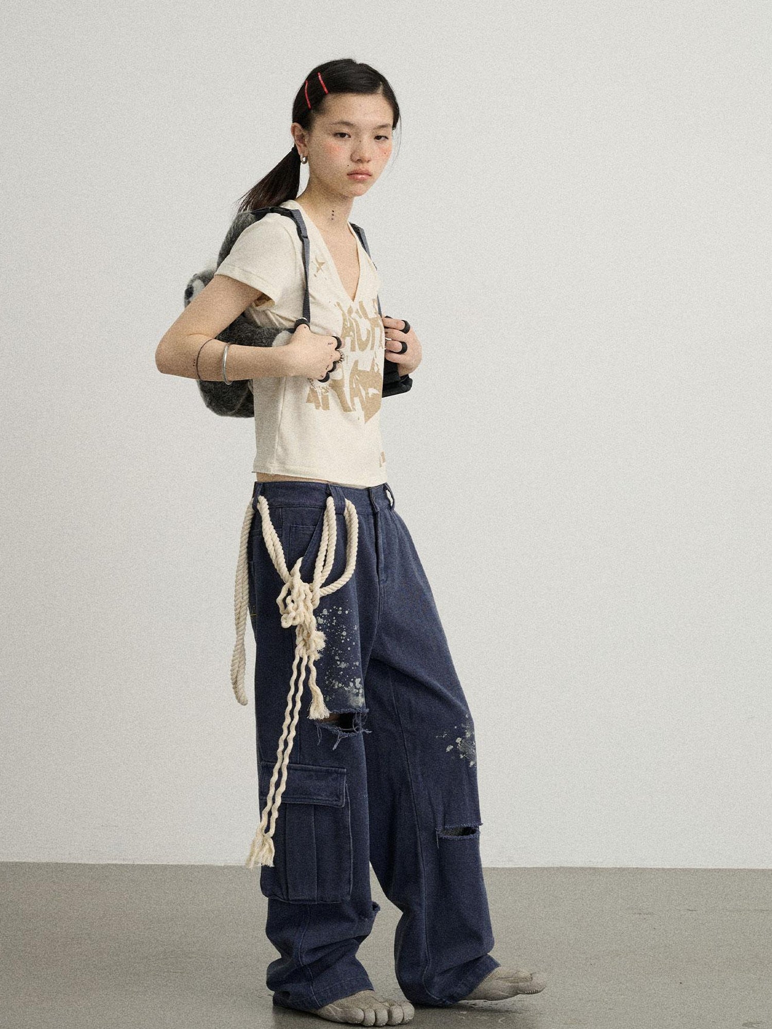 Achihara Faded Ink Canvas Cargo Pants