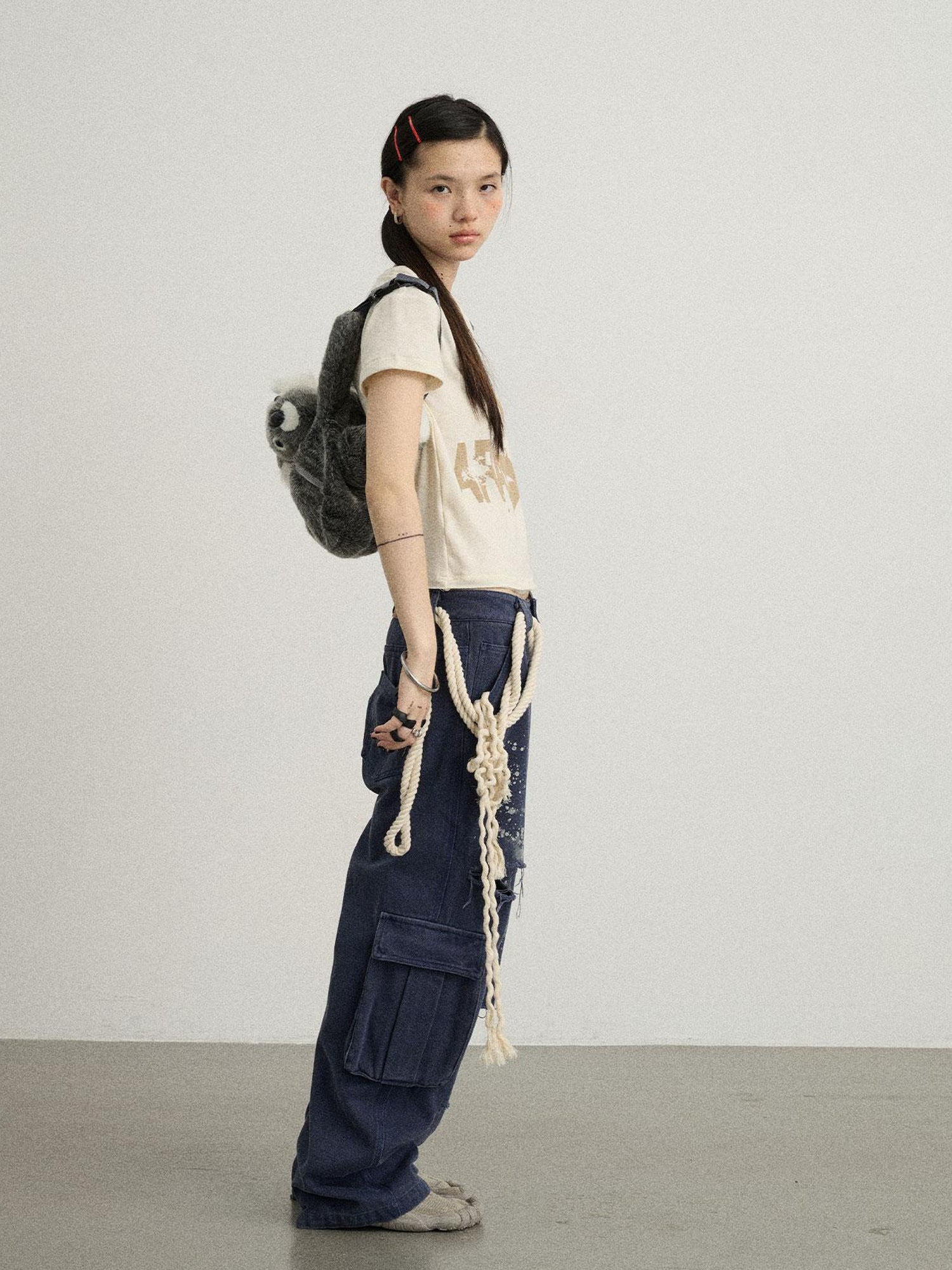 Achihara Faded Ink Canvas Cargo Pants