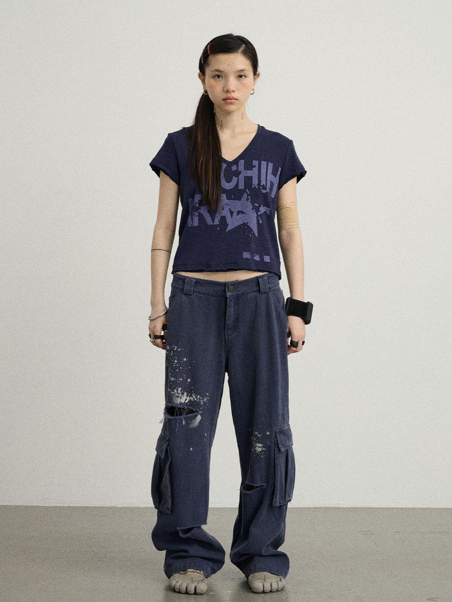Achihara Faded Ink Canvas Cargo Pants