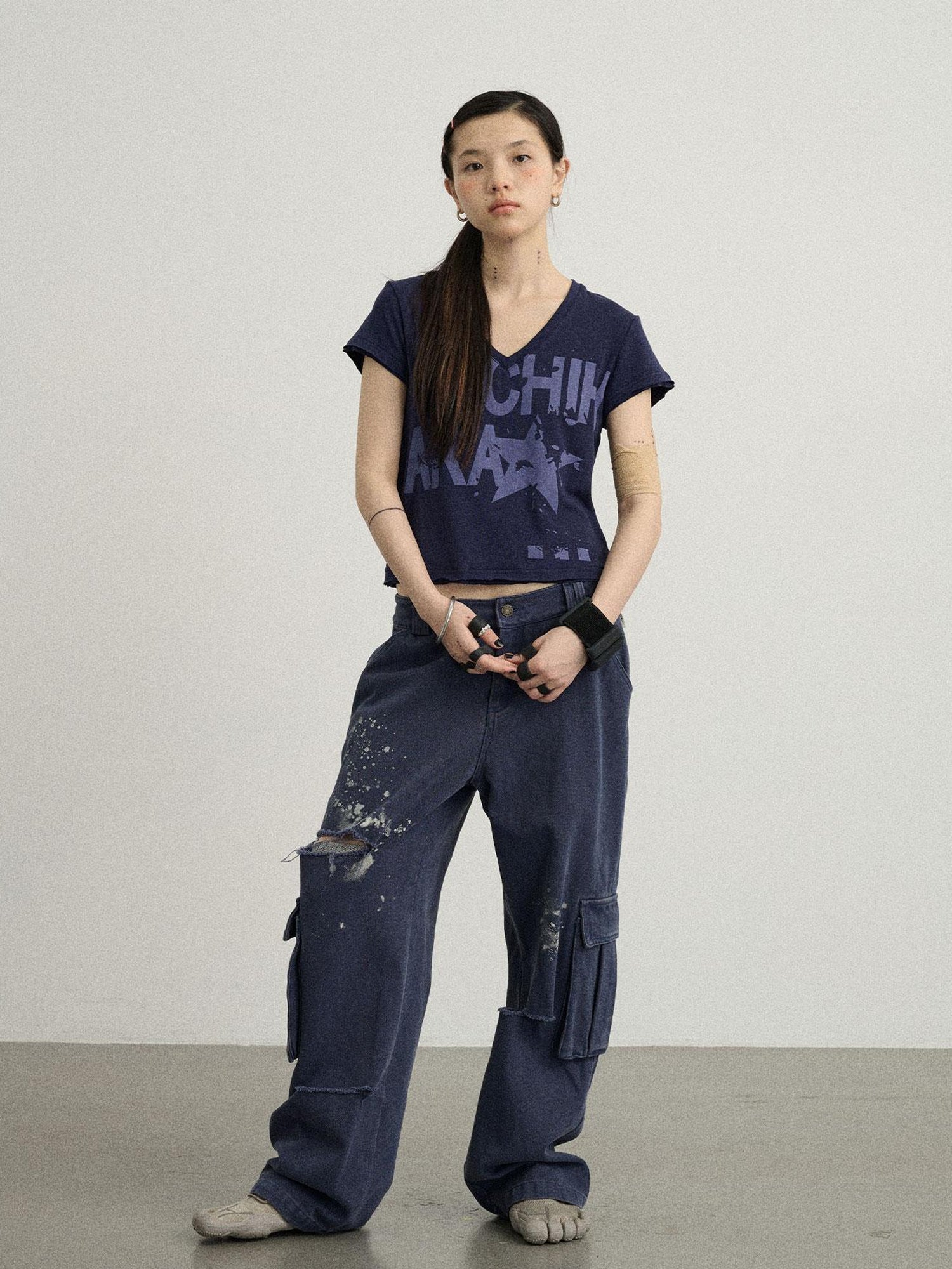 Achihara Faded Ink Canvas Cargo Pants