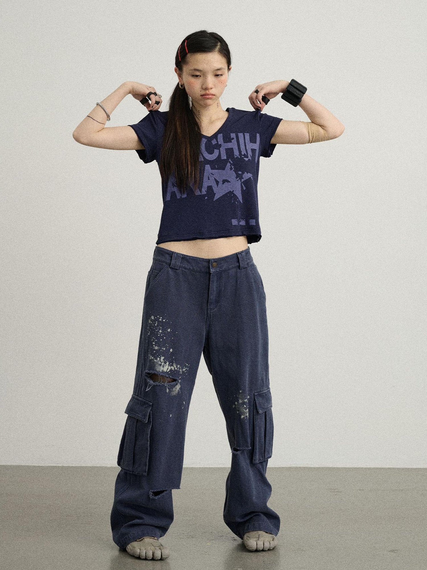 Achihara Faded Ink Canvas Cargo Pants