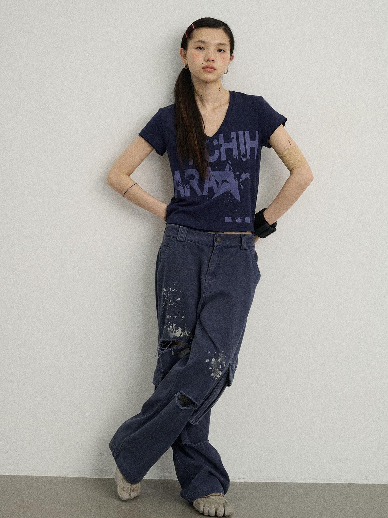 Achihara Faded Ink Canvas Cargo Pants