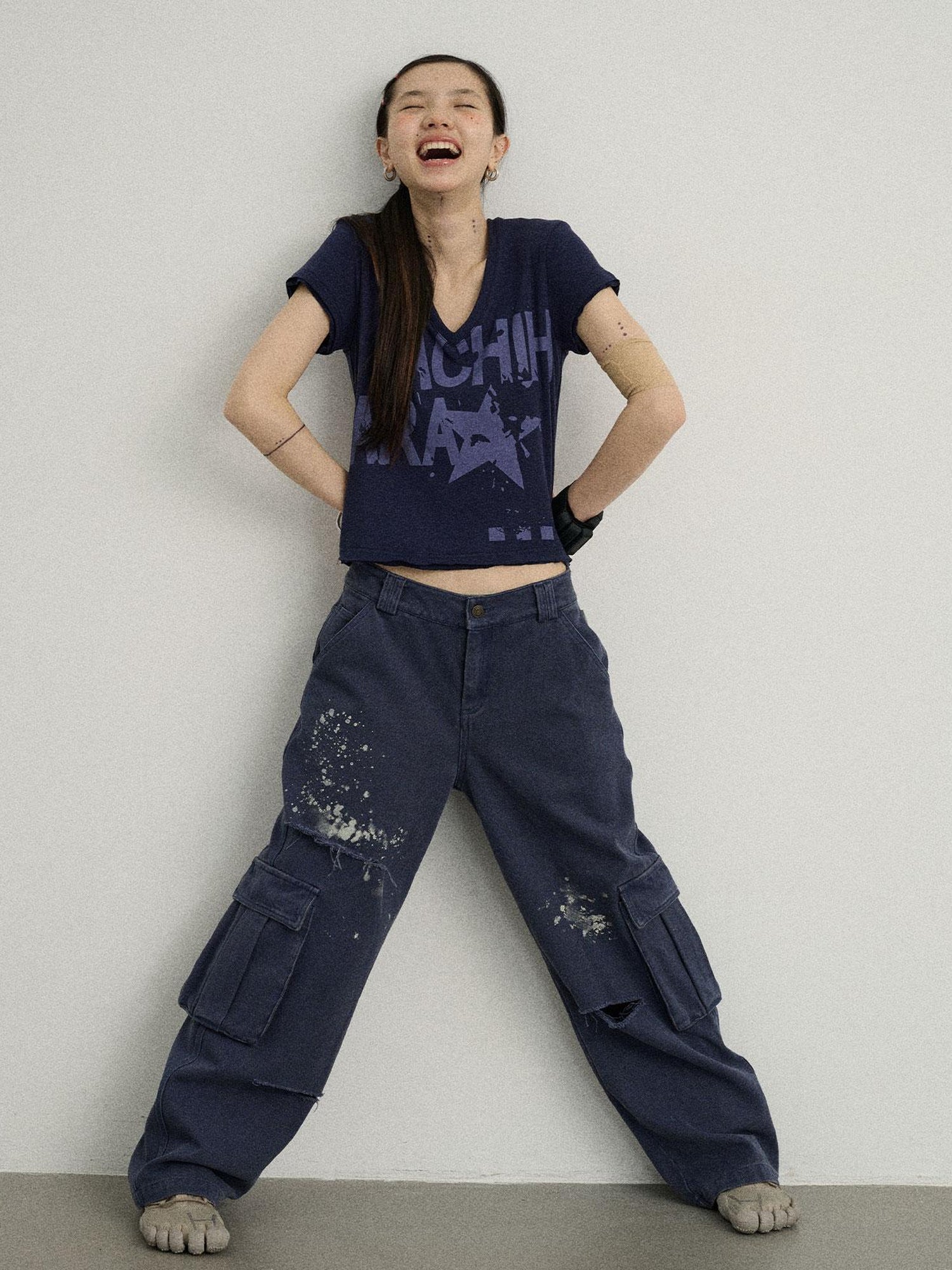 Achihara Faded Ink Canvas Cargo Pants