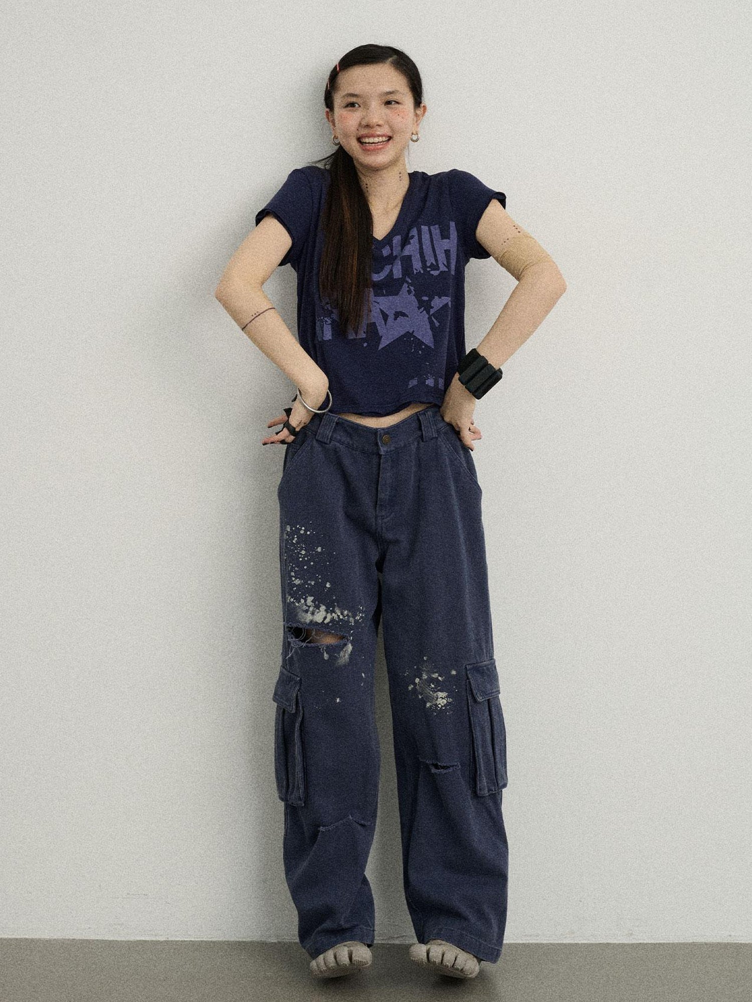 Achihara Faded Ink Canvas Cargo Pants
