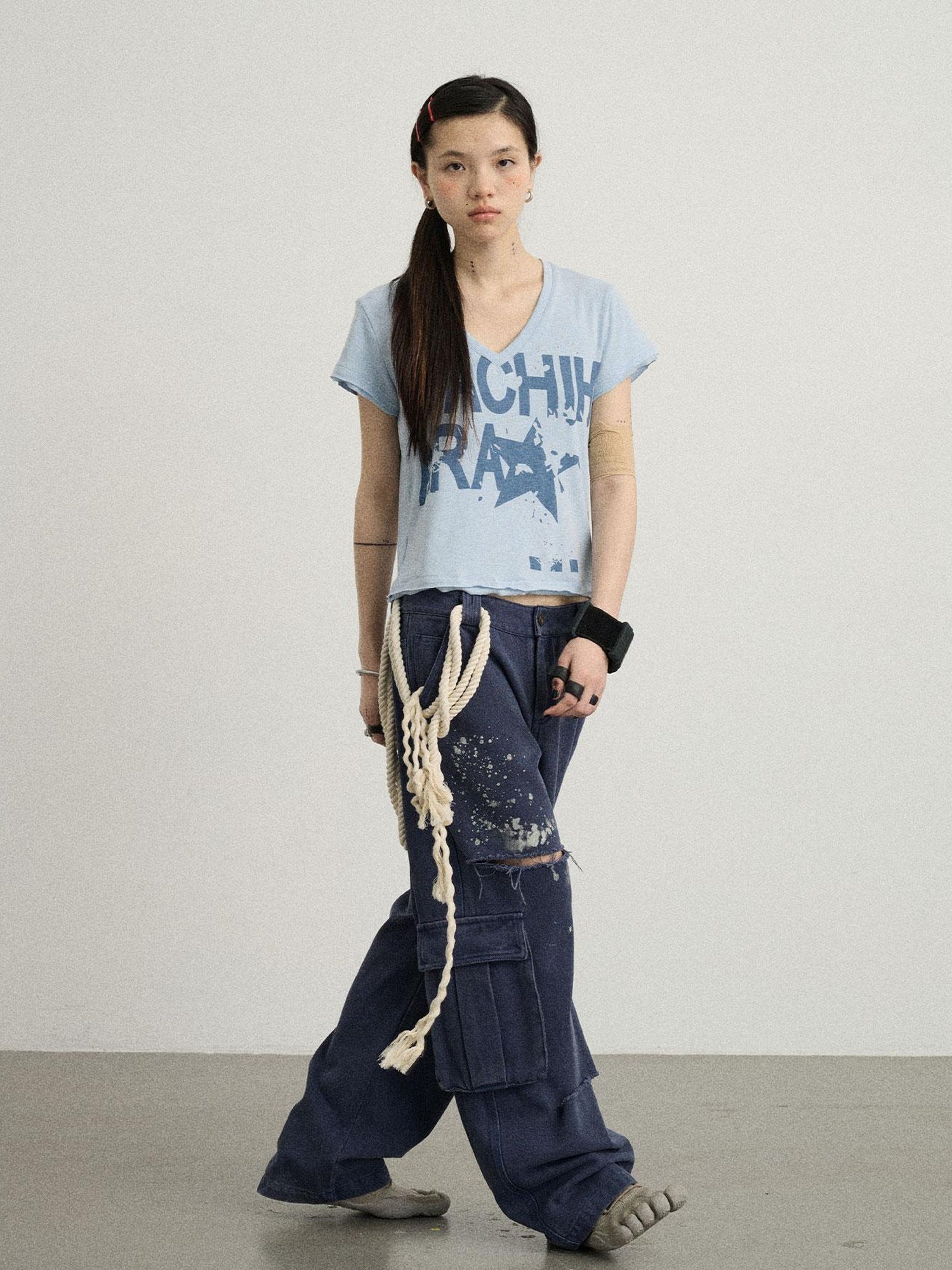 Achihara Faded Ink Canvas Cargo Pants