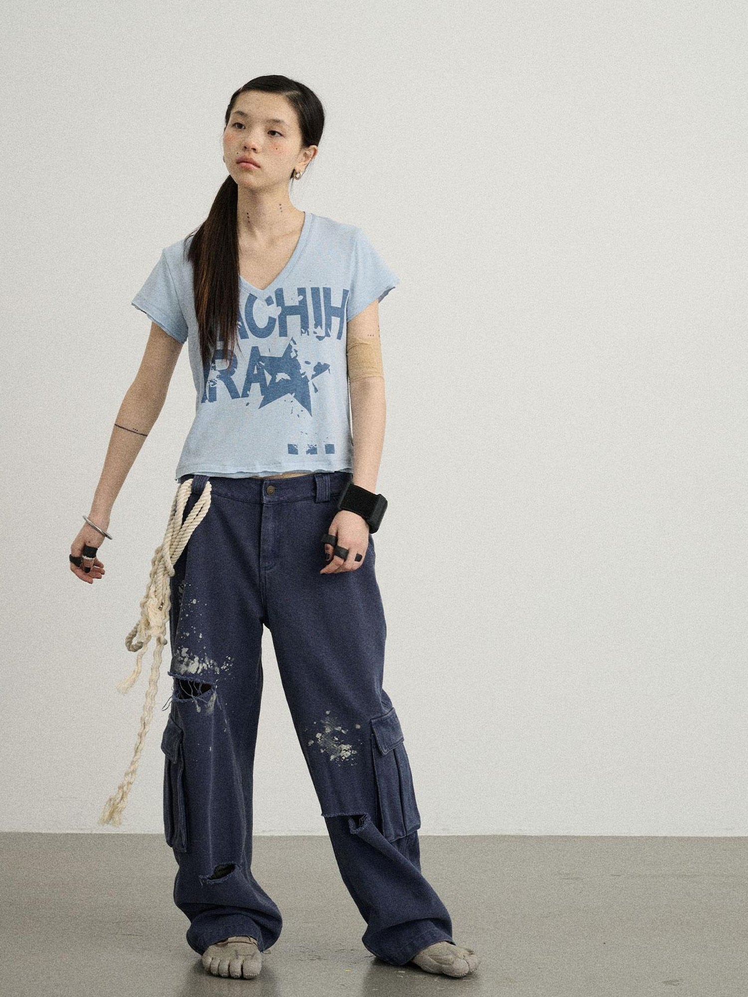 Achihara Faded Ink Canvas Cargo Pants