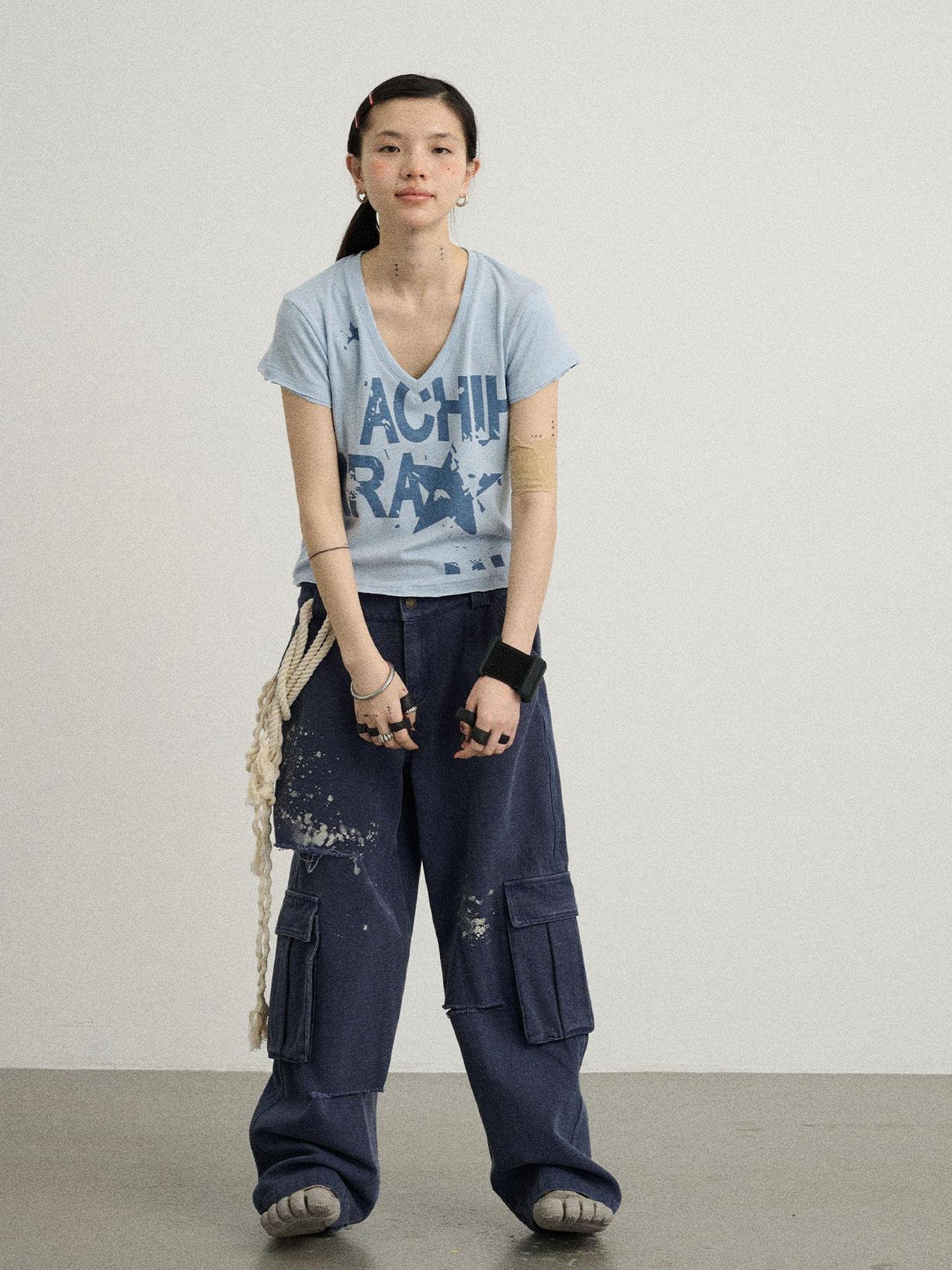 Achihara Faded Ink Canvas Cargo Pants