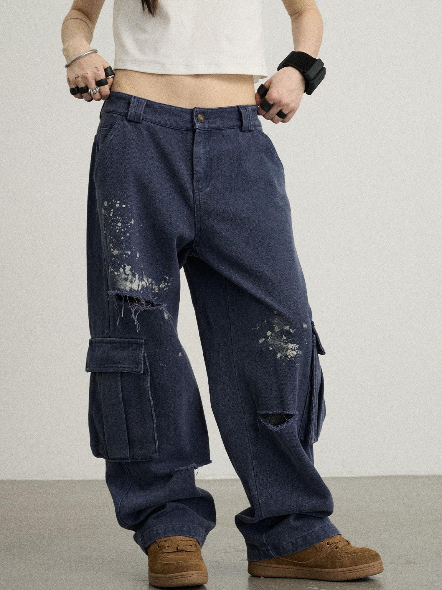 Achihara Faded Ink Canvas Cargo Pants