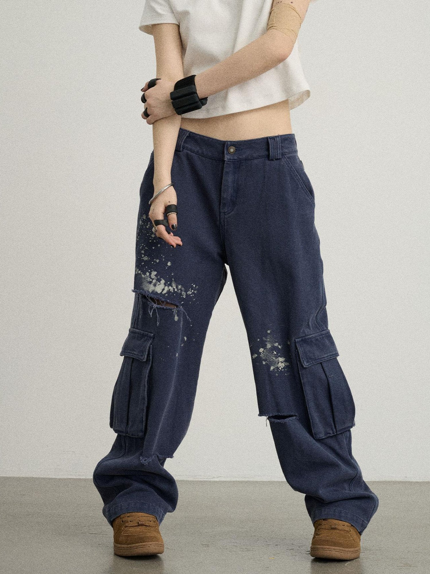Achihara Faded Ink Canvas Cargo Pants