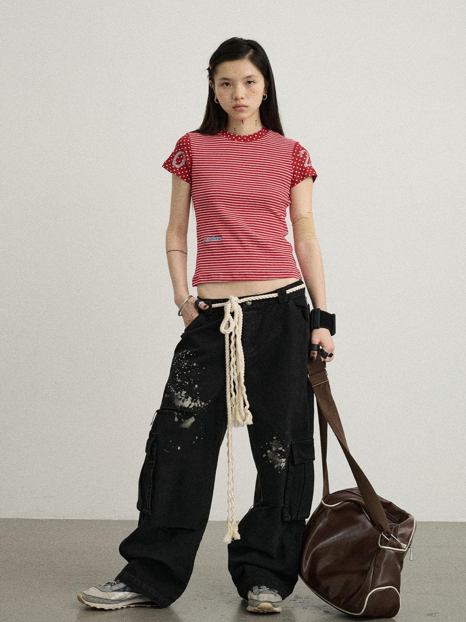 Achihara Faded Ink Canvas Cargo Pants